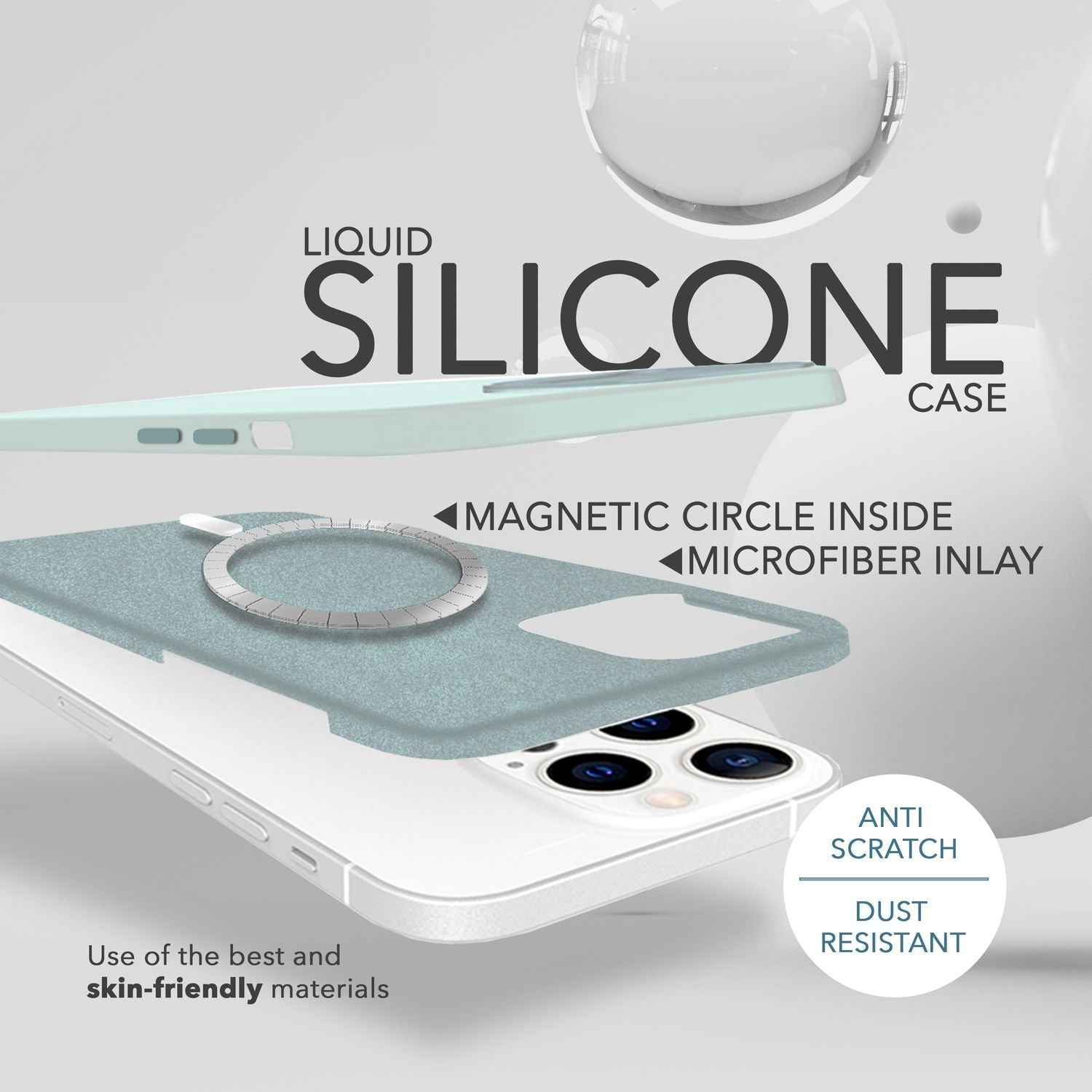 MagSafe Hülle mit 2x Schutz Glas für iPhone 14 Pro Max, Easy Clean Silikon Case