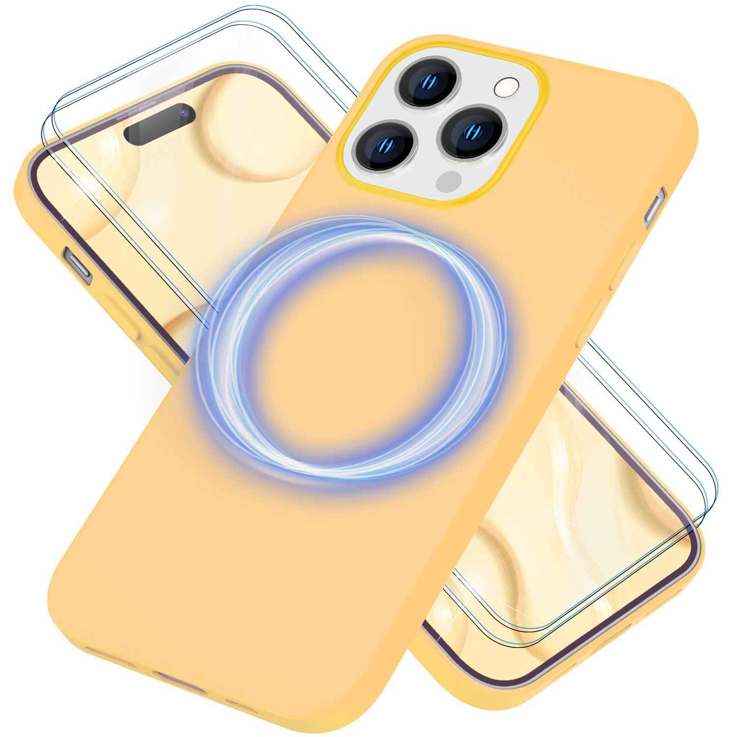MagSafe Hülle mit 2x Schutz Glas für iPhone 14 Pro Max, Easy Clean Silikon Case