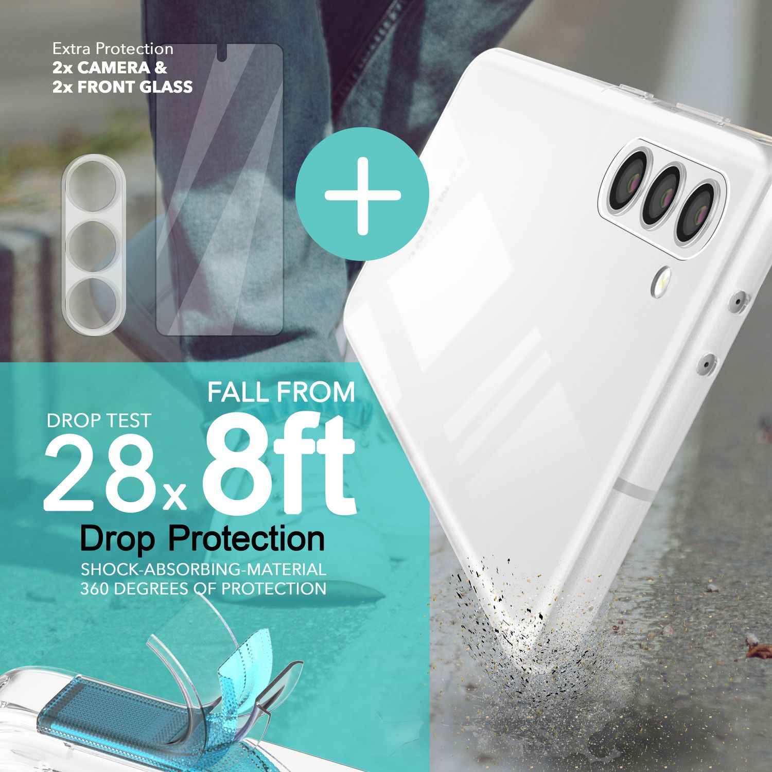 Klare Silikon Hülle für Samsung Galaxy S23, 2x Displayschutz Glas & Kameraschutz