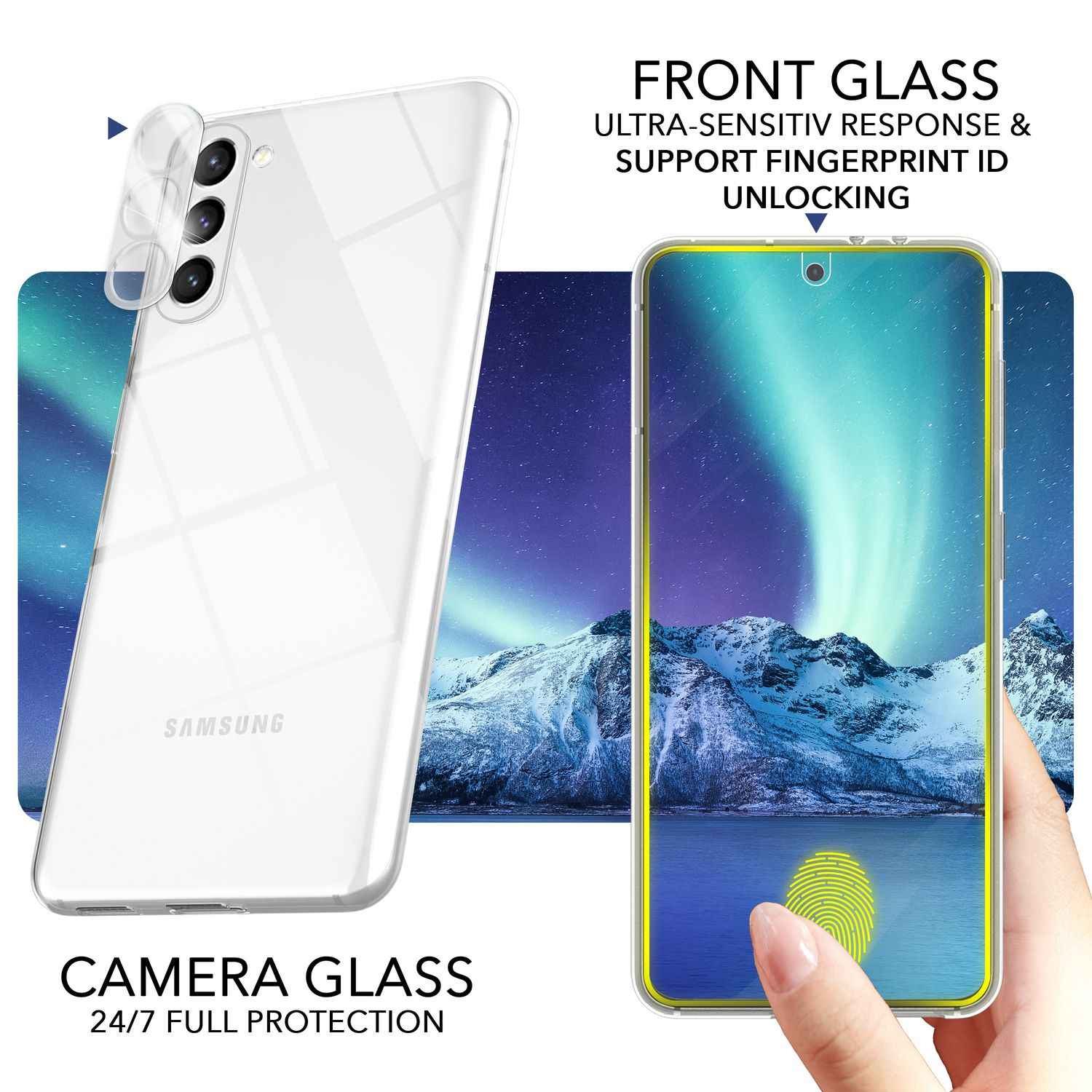 Klare Silikon Hülle für Samsung Galaxy S23 Plus, 2x Displayschutz & Kameraschutz