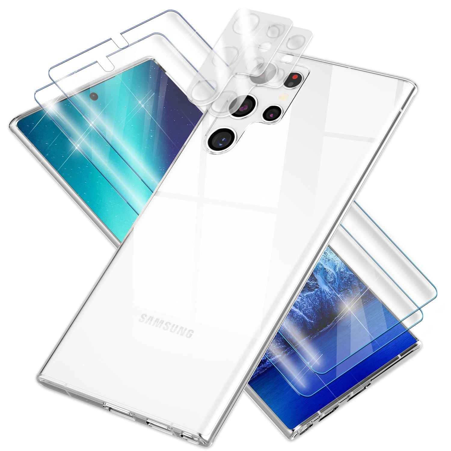 Klare Silikon Hülle für Samsung Galaxy S23 Ultra 2x Displayschutz & Kameraschutz