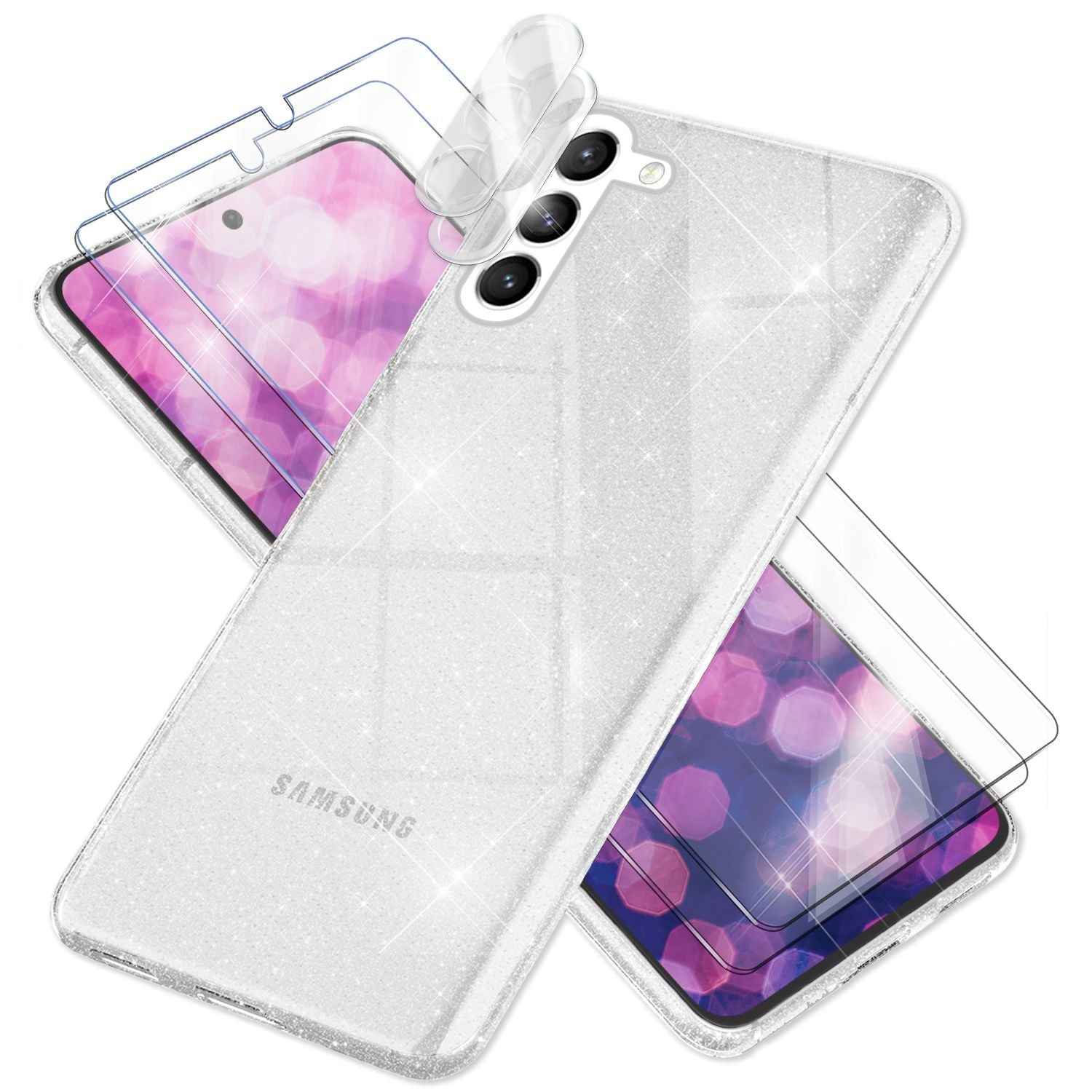 Glitzer Hülle für Samsung Galaxy S23, 2x Displayglas & Kameraschutz
