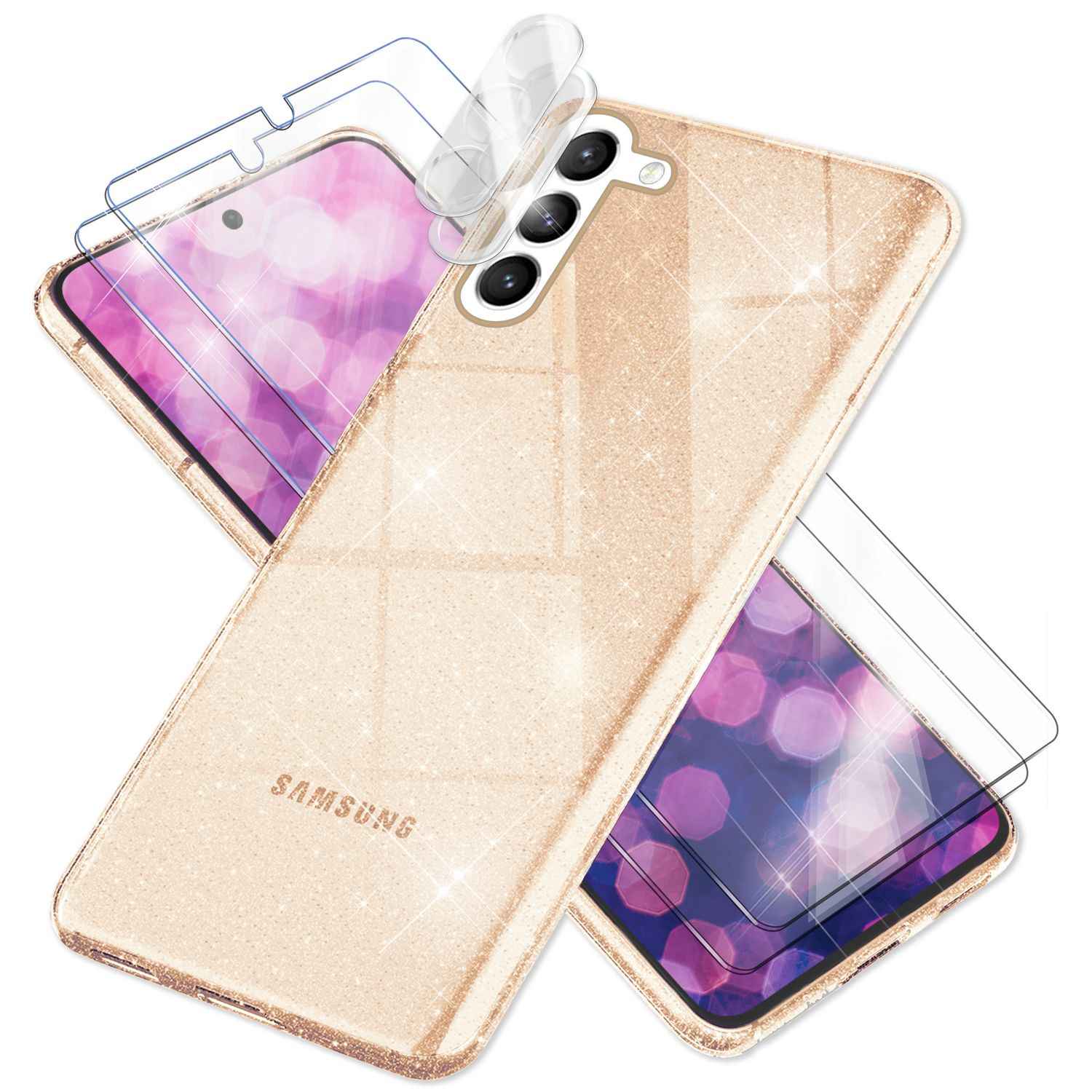 Glitzer Hülle für Samsung Galaxy S23, 2x Displayglas & Kameraschutz