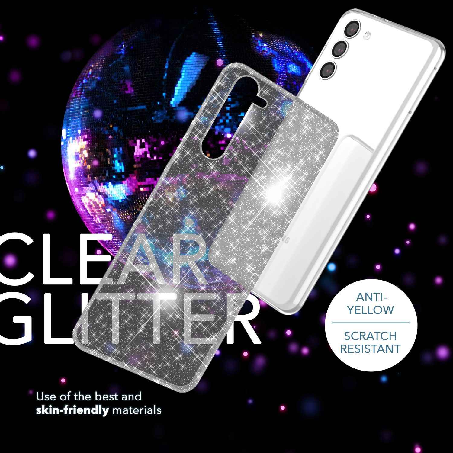Glitzer Hülle für Samsung Galaxy S23, 2x Displayglas & Kameraschutz