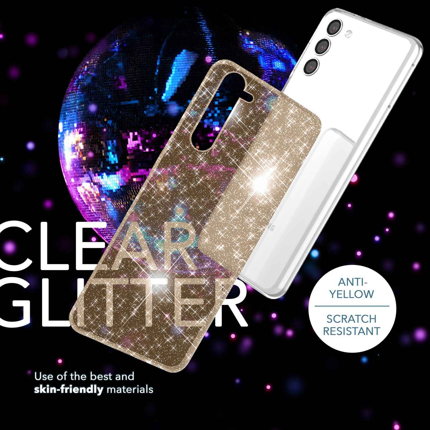Glitzer Hülle für Samsung Galaxy S23, 2x Displayglas & Kameraschutz