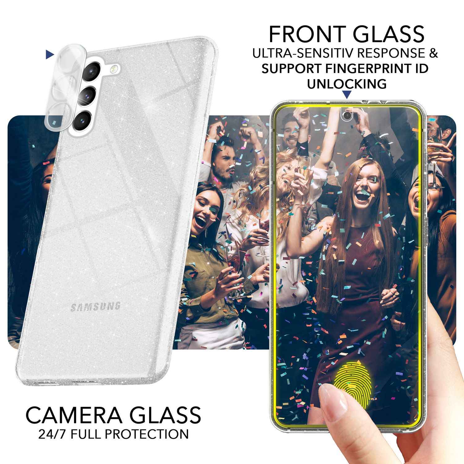 Glitzer Hülle für Samsung Galaxy S23, 2x Displayglas & Kameraschutz