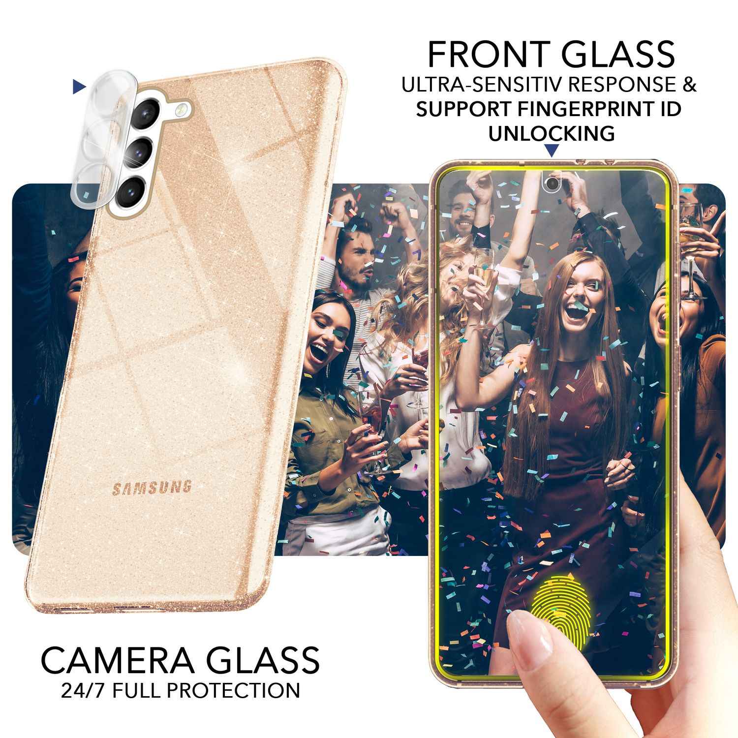 Glitzer Hülle für Samsung Galaxy S23, 2x Displayglas & Kameraschutz