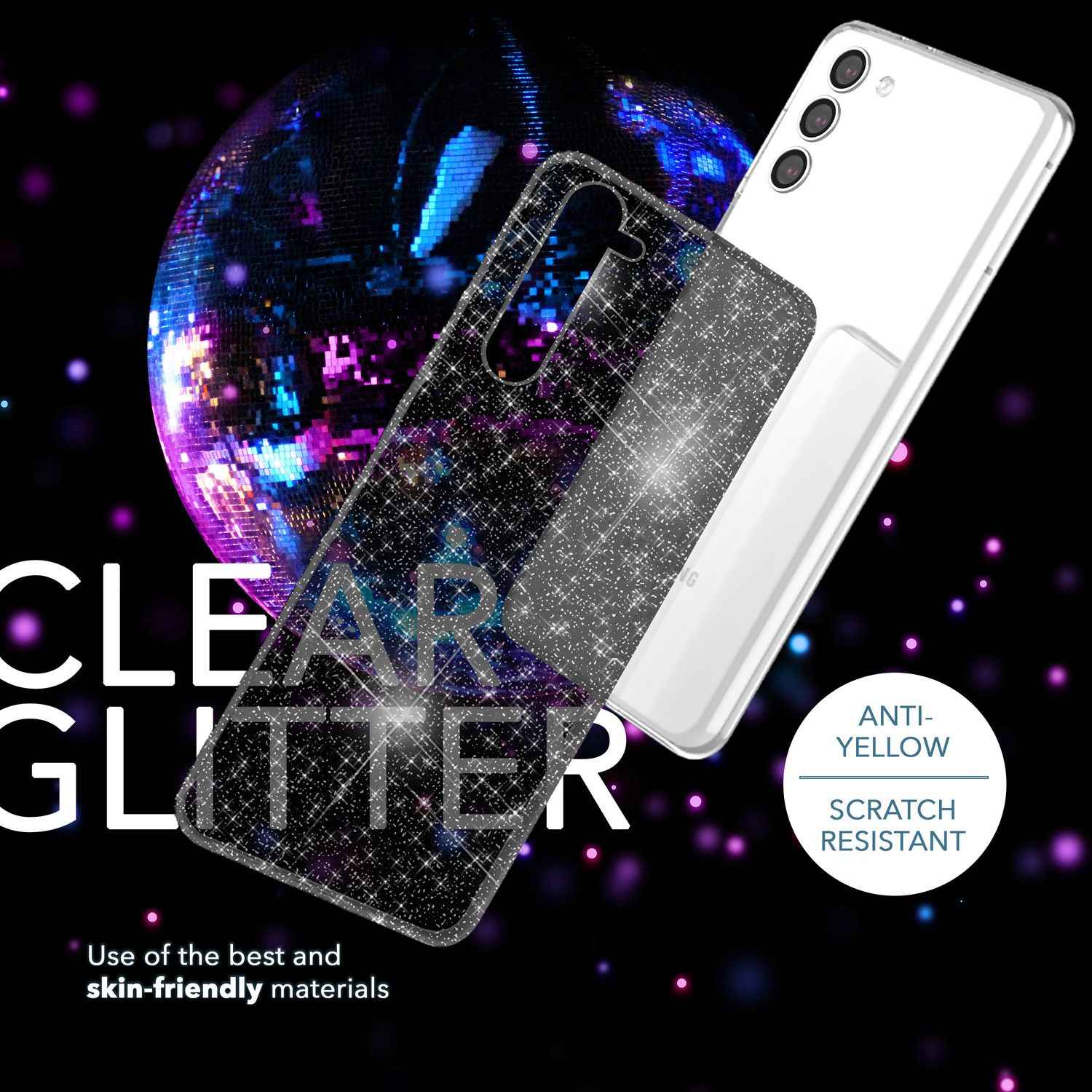 Glitzer Hülle für Samsung Galaxy S23, 2x Displayglas & Kameraschutz