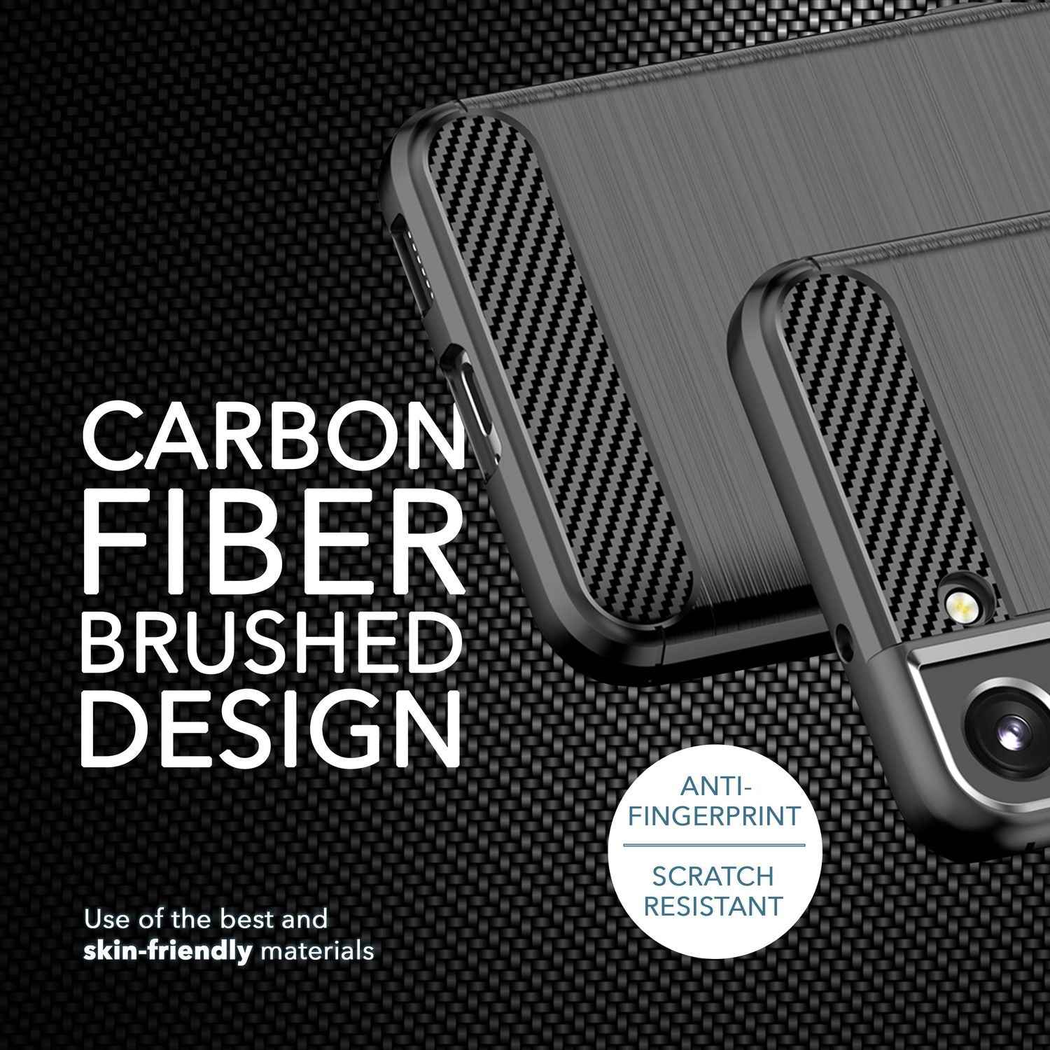 Carbon Look Hülle für Samsung Galaxy S23, 2x Displayschutz Glas, Matt Schwarz