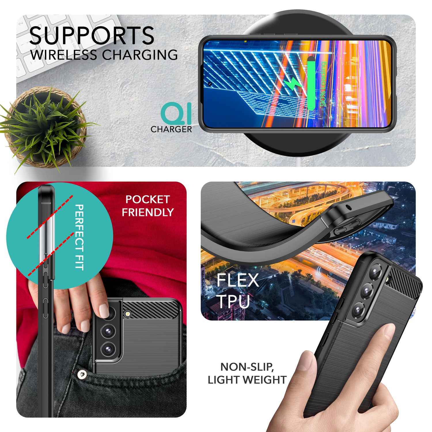 Carbon Look Hülle für Samsung Galaxy S23, 2x Displayschutz Glas, Matt Schwarz