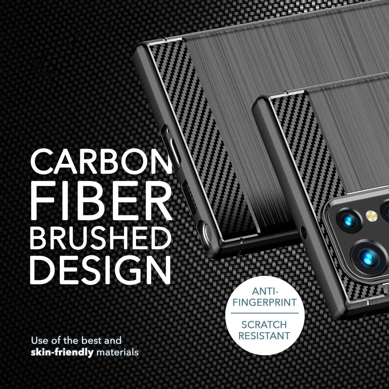 Carbon Look Hülle für Samsung Galaxy S23 Ultra, 2x Displayschutz & Kameraschutz