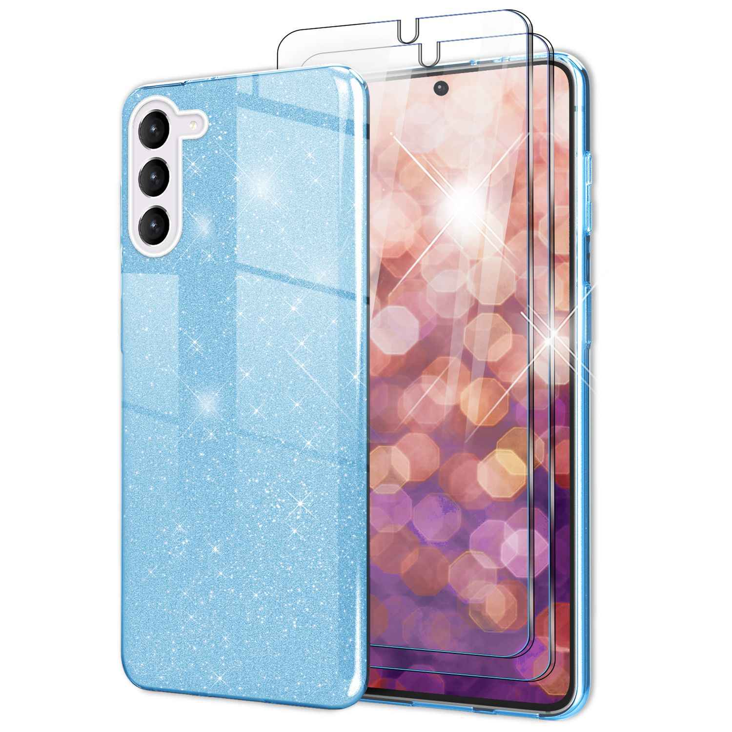 Glitzer Hybrid Hülle für Samsung Galaxy S23 Plus, 2x Displayschutz Glas