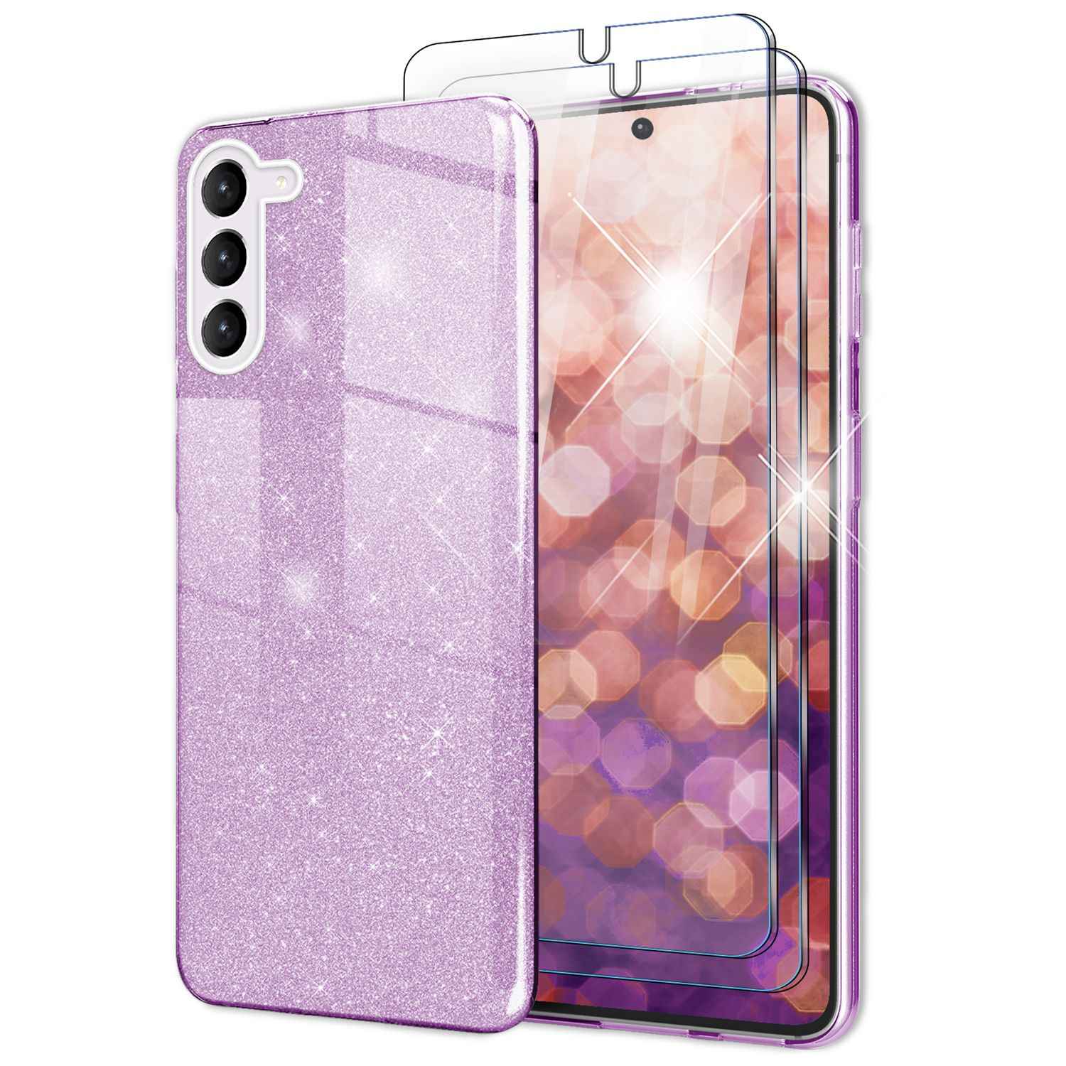 Glitzer Hybrid Hülle für Samsung Galaxy S23 Plus, 2x Displayschutz Glas