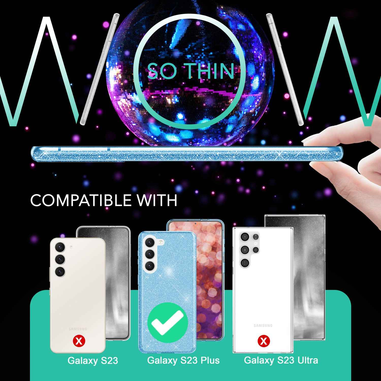 Glitzer Hybrid Hülle für Samsung Galaxy S23 Plus, 2x Displayschutz Glas