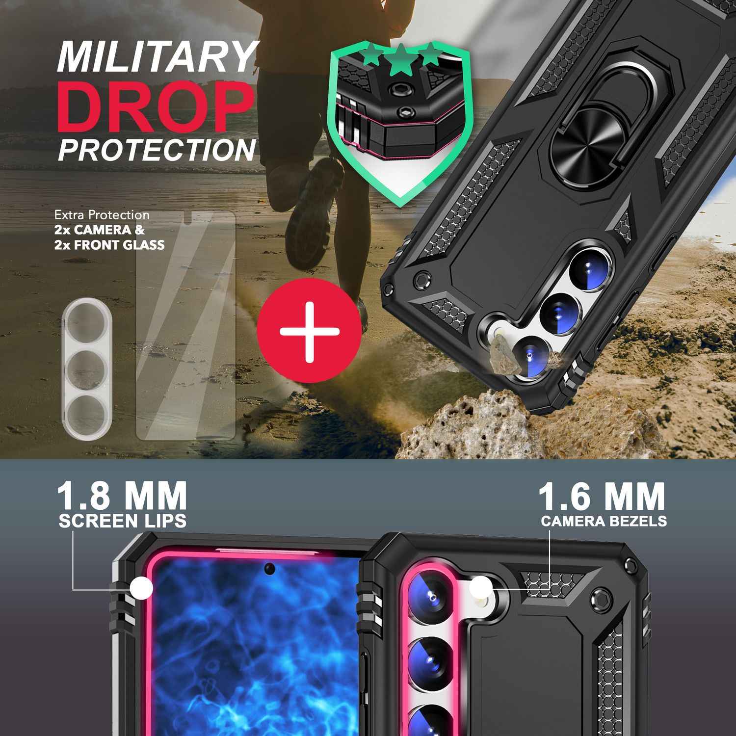 Military Ring Hülle für Samsung Galaxy S23 Plus, Display-/ Kameraschutz