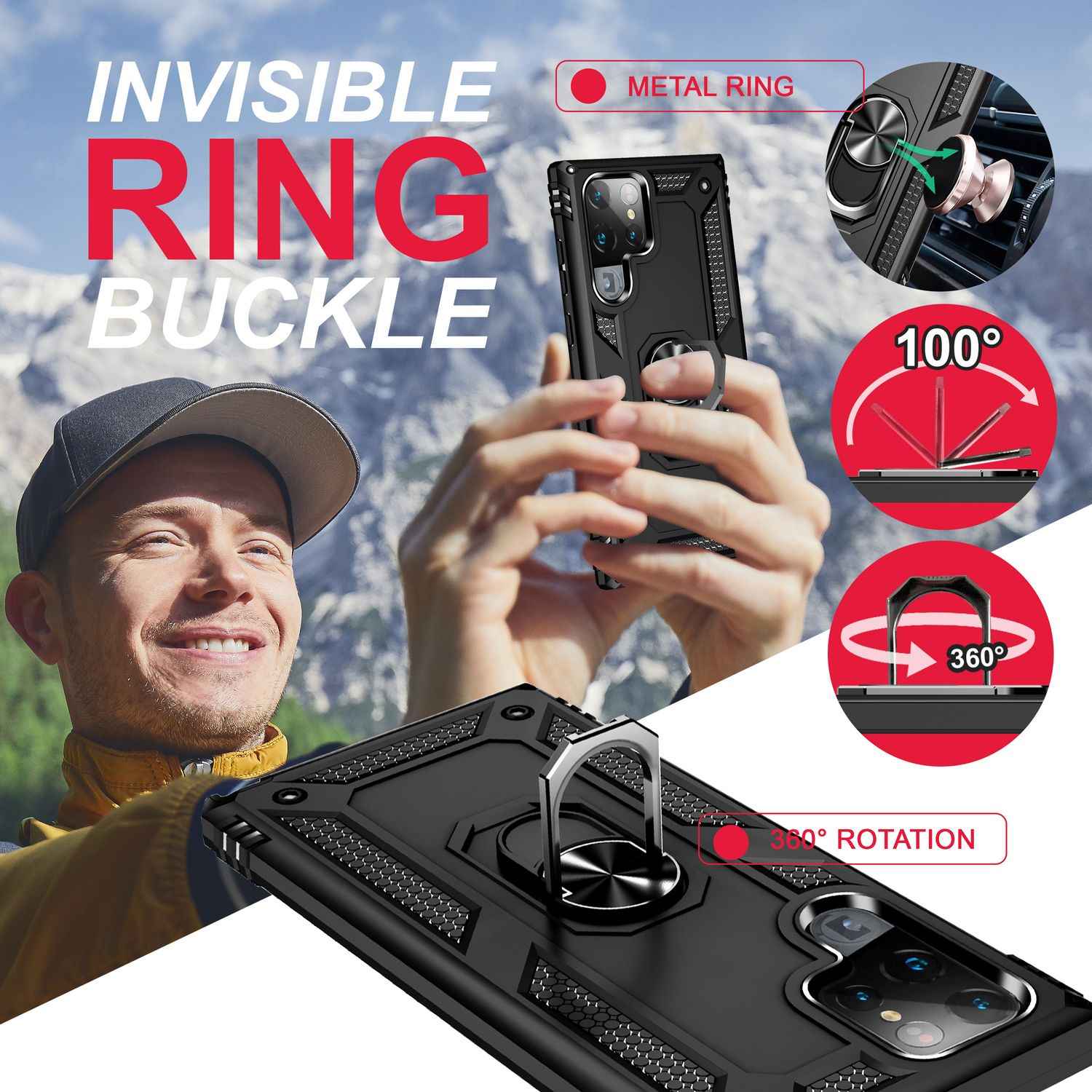 Robuste Ring Hülle für Samsung Galaxy S23 Ultra, Display-/ Kameraschutz