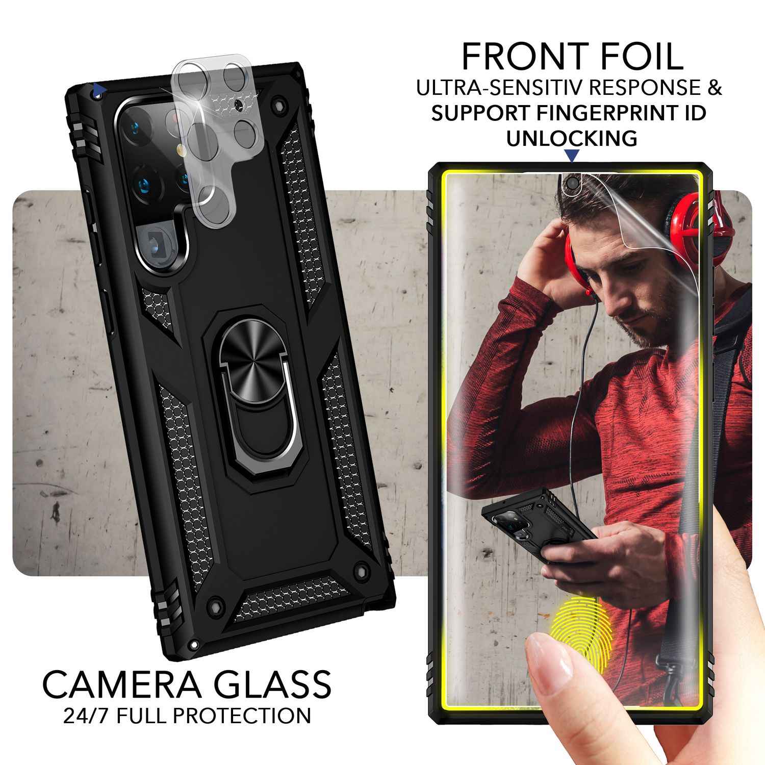 Robuste Ring Hülle für Samsung Galaxy S23 Ultra, Display-/ Kameraschutz