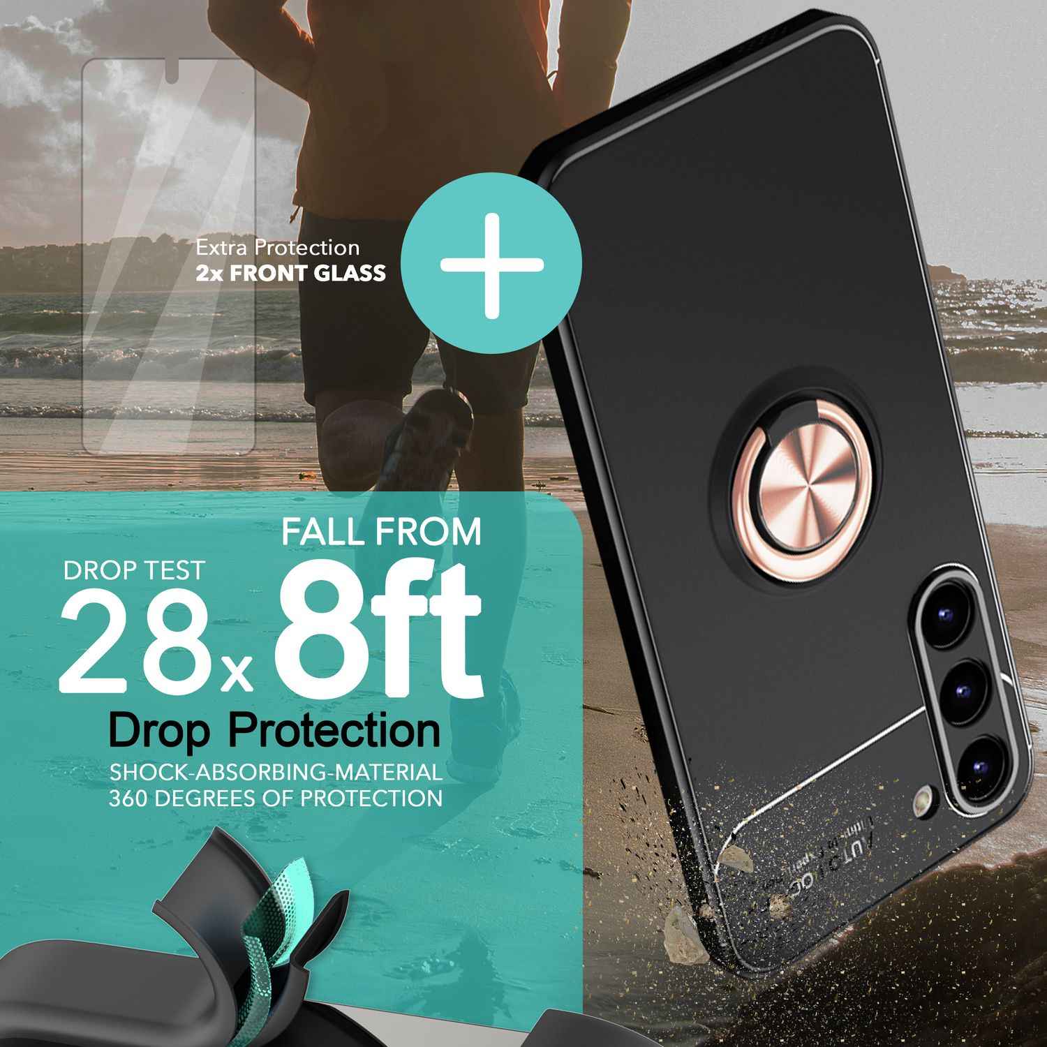 Matte Ring Silikon Hülle für Samsung Galaxy S23, 2x Displayschutz