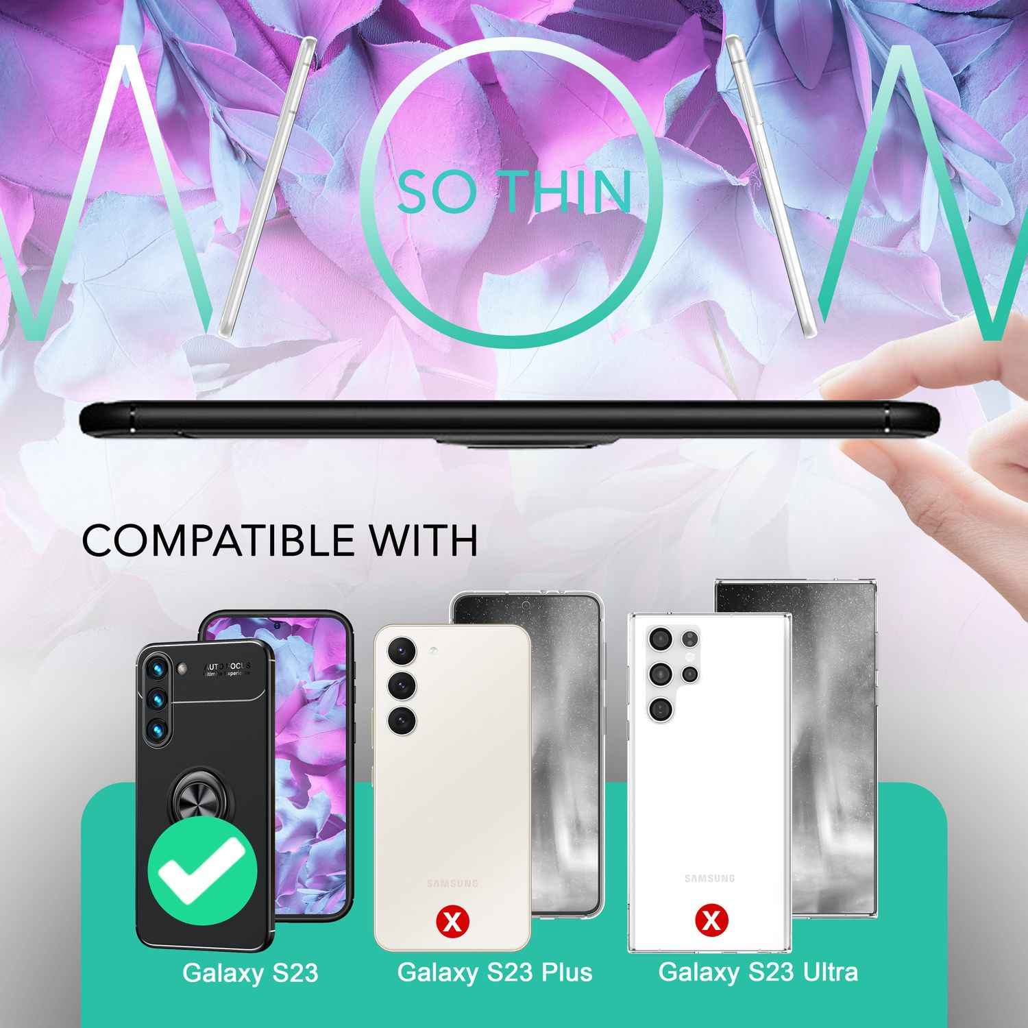 Matte Ring Silikon Hülle für Samsung Galaxy S23, 2x Displayschutz
