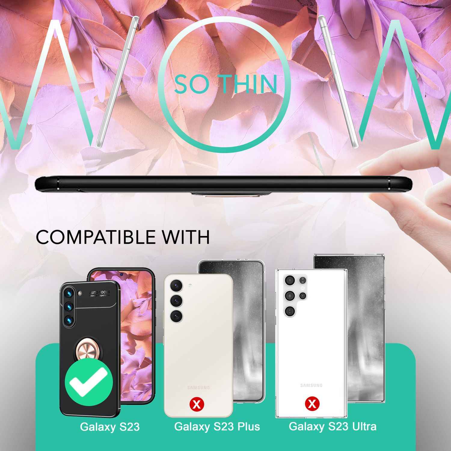 Matte Ring Silikon Hülle für Samsung Galaxy S23, 2x Displayschutz