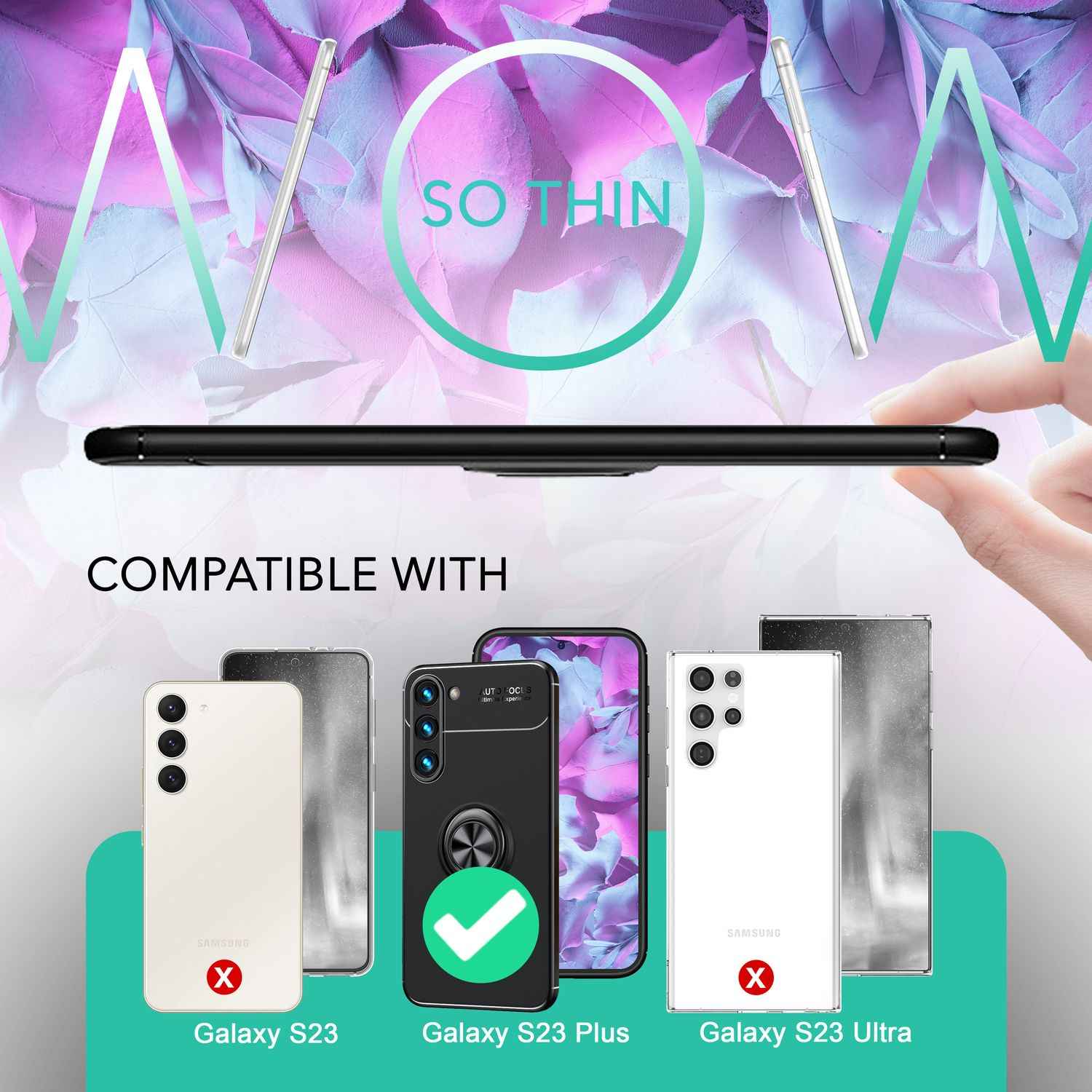 Matte Ring Silikon Hülle für Samsung Galaxy S23 Plus, 2x Displayglas