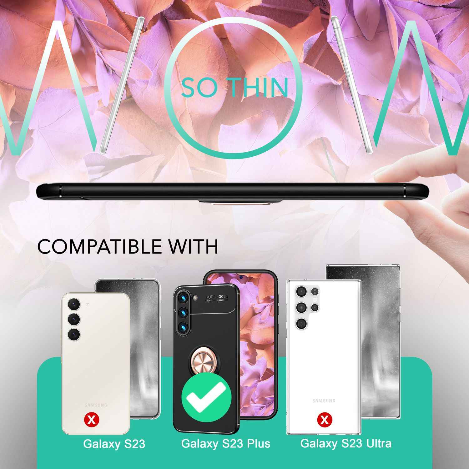 Matte Ring Silikon Hülle für Samsung Galaxy S23 Plus, 2x Displayglas