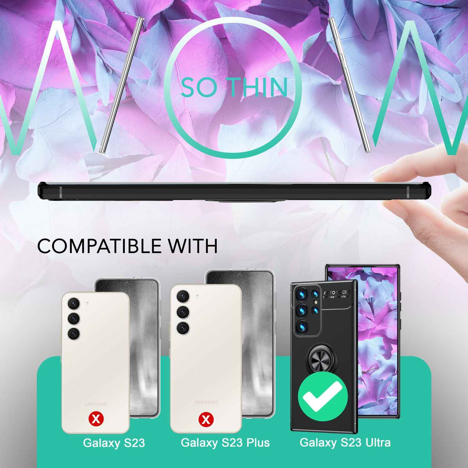 Ring Silikon Hülle für Samsung Galaxy S23 Ultra, 2x Displayschutz