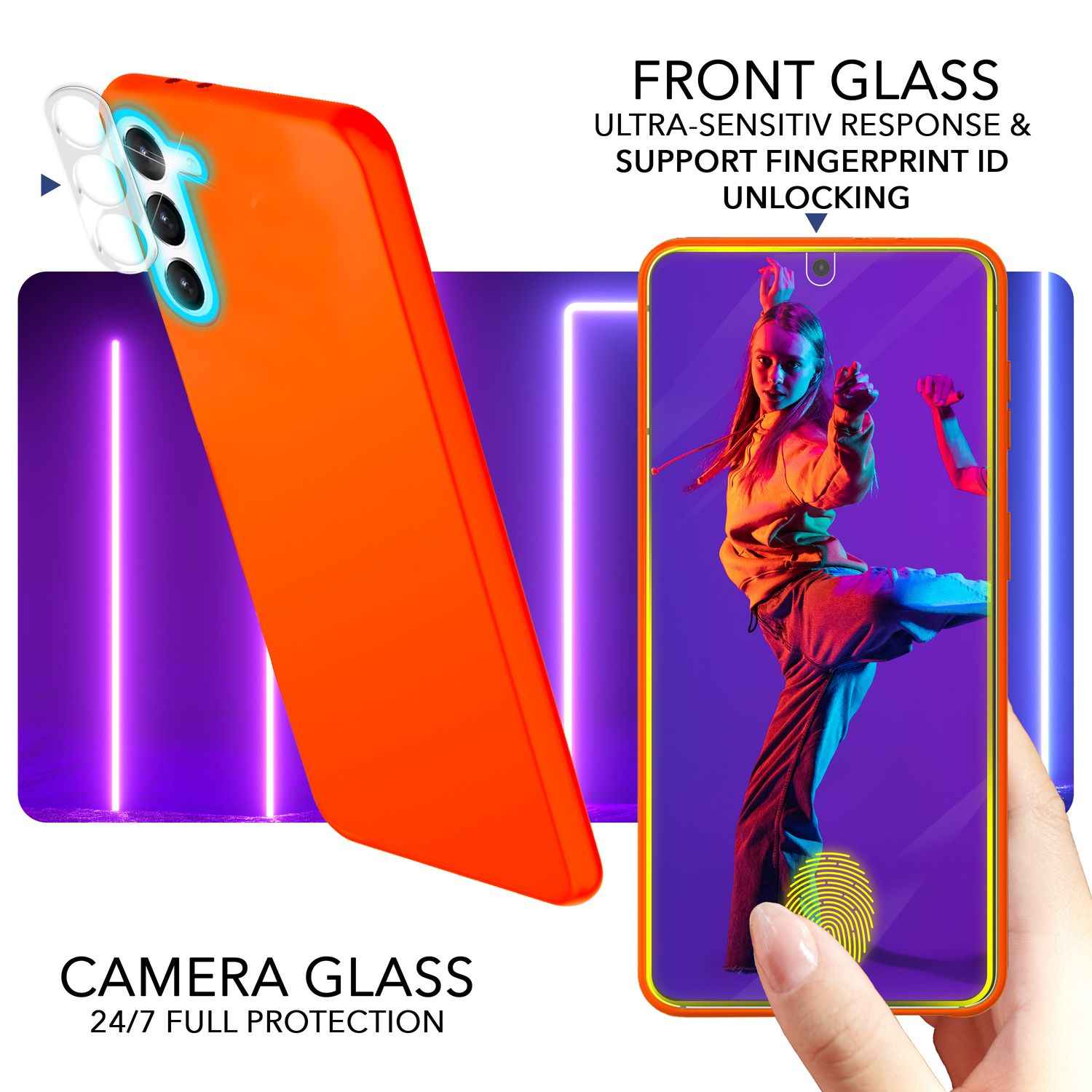 Neon Silikon Hülle für Samsung Galaxy S23 Plus, 2x Display/ Kameraschutz