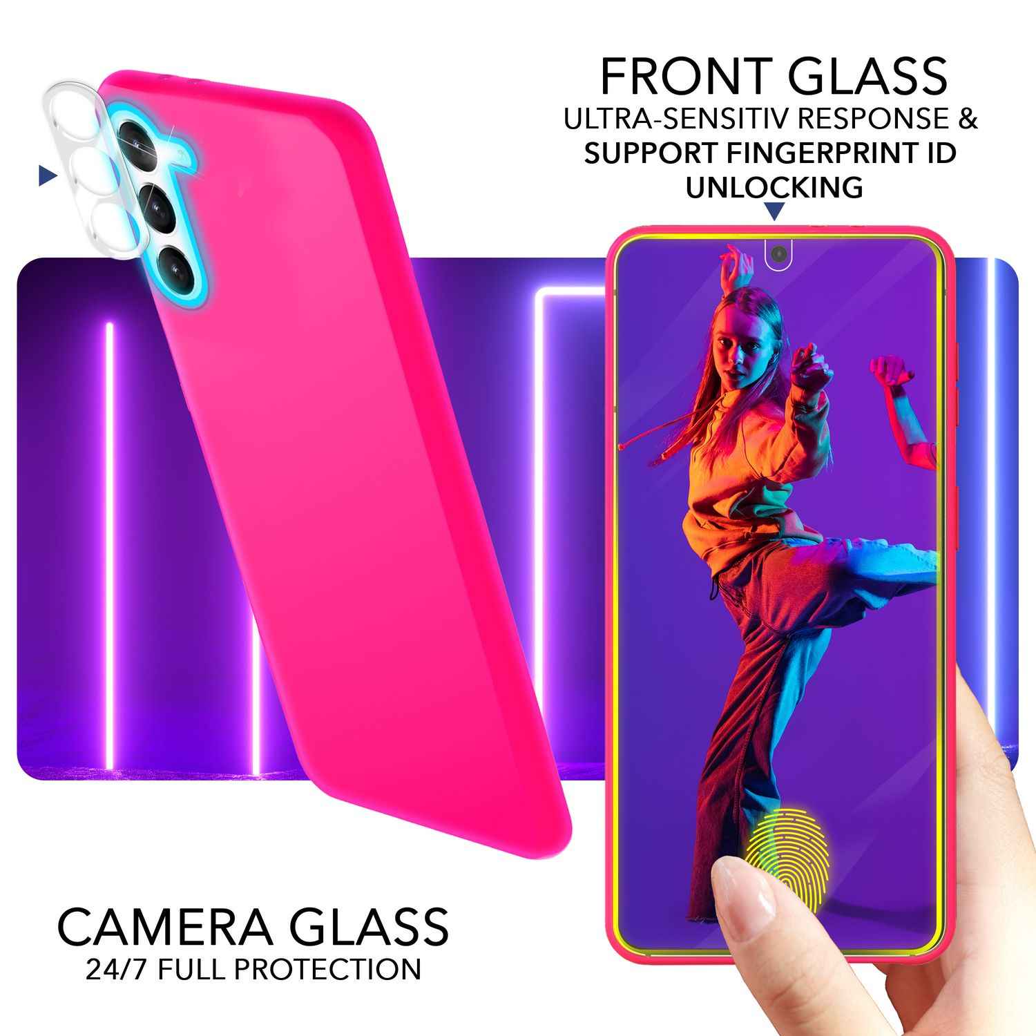 Neon Silikon Hülle für Samsung Galaxy S23 Plus, 2x Display/ Kameraschutz