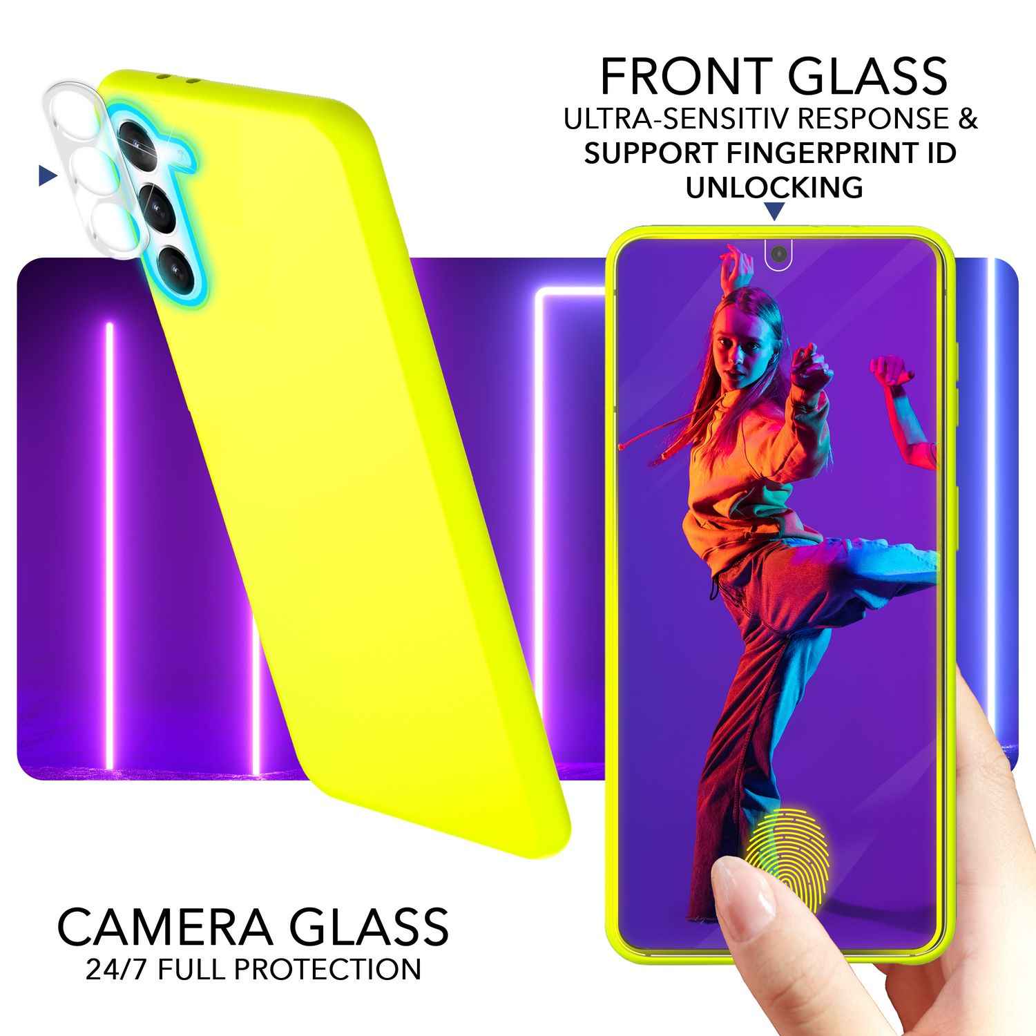 Neon Silikon Hülle für Samsung Galaxy S23 Plus, 2x Display/ Kameraschutz