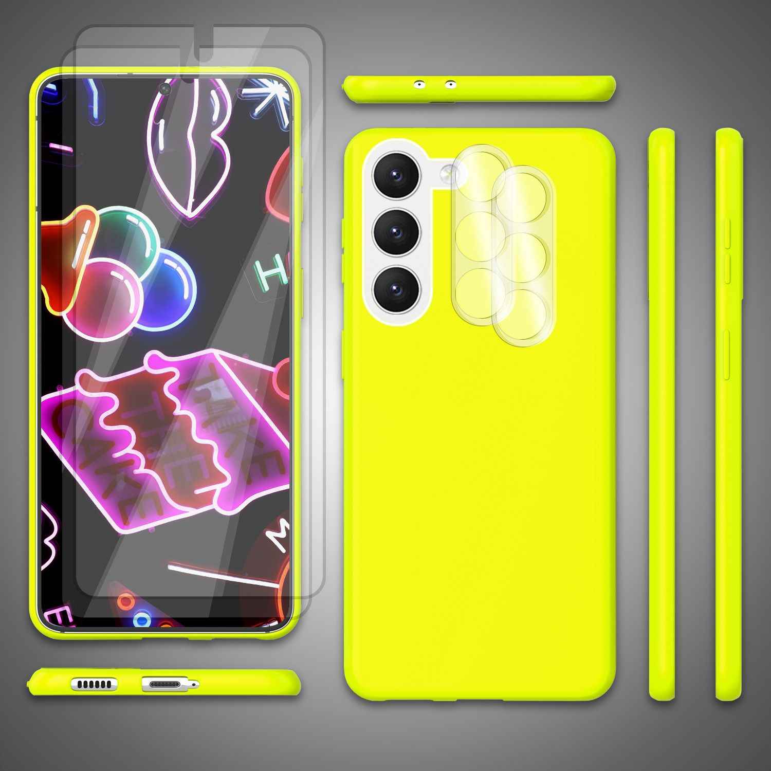 Neon Silikon Hülle für Samsung Galaxy S23 Plus, 2x Display/ Kameraschutz