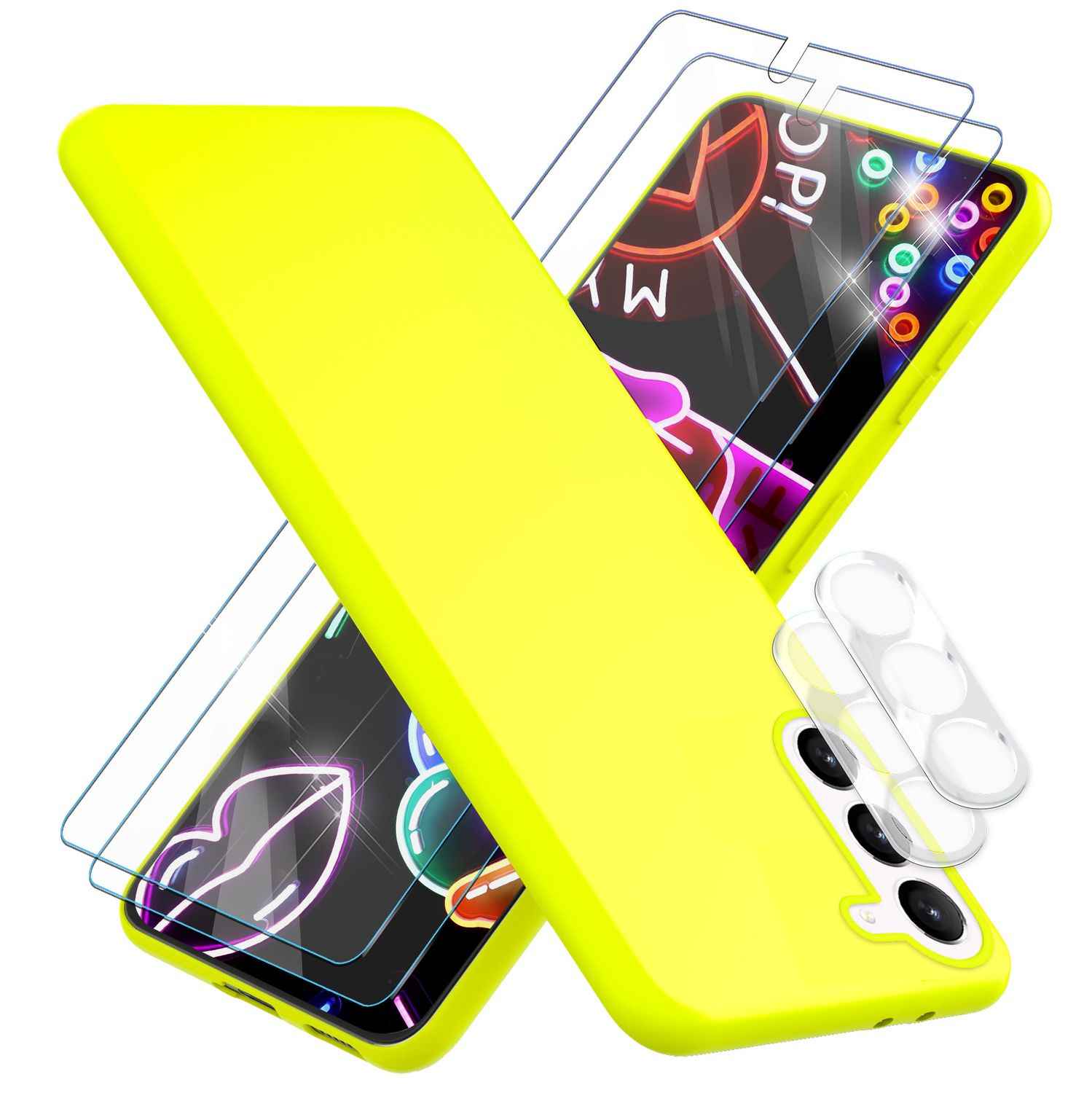Neon Silikon Hülle für Samsung Galaxy S23 Plus, 2x Display/ Kameraschutz