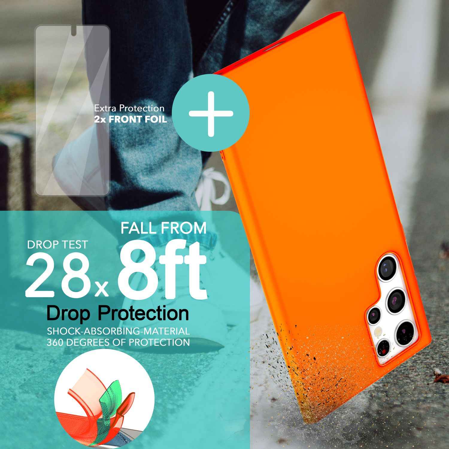 Bunte Neon Silikon Hülle für Samsung Galaxy S23 Ultra, 2x Displayschutz