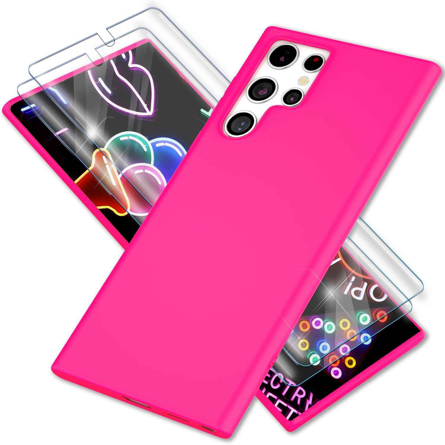 Bunte Neon Silikon Hülle für Samsung Galaxy S23 Ultra, 2x Displayschutz