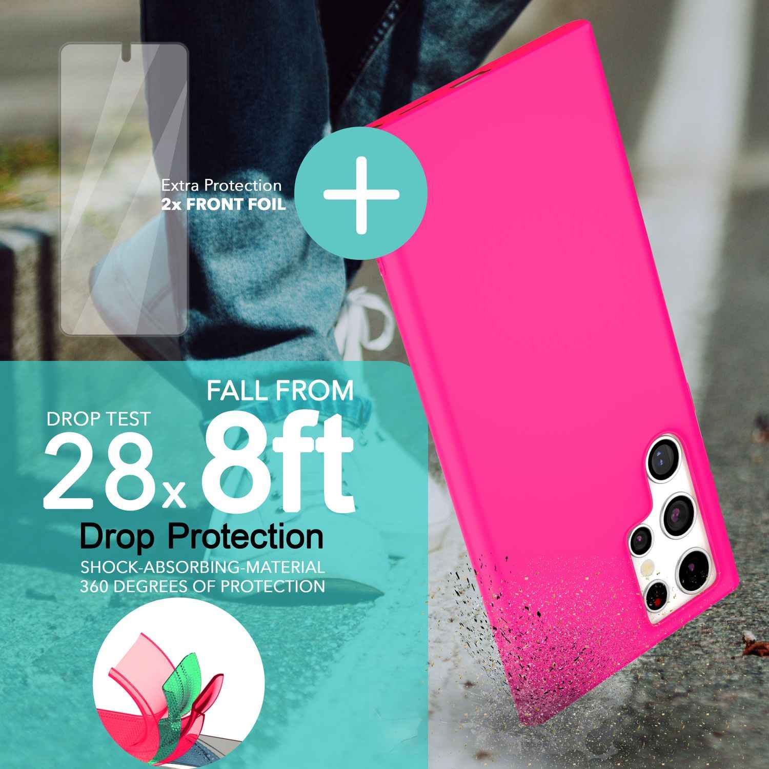Bunte Neon Silikon Hülle für Samsung Galaxy S23 Ultra, 2x Displayschutz