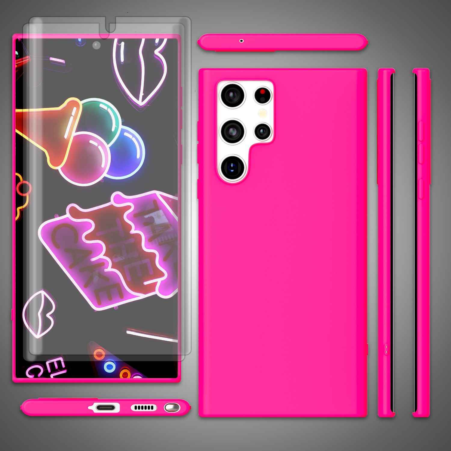 Bunte Neon Silikon Hülle für Samsung Galaxy S23 Ultra, 2x Displayschutz
