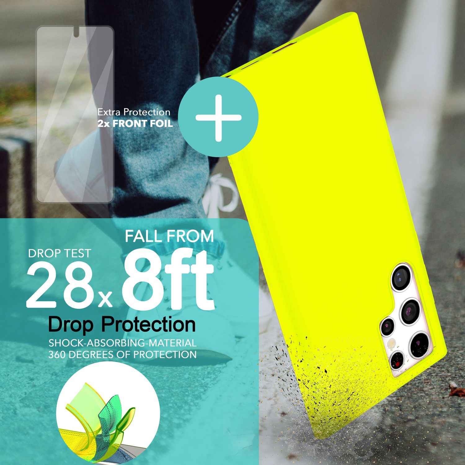Bunte Neon Silikon Hülle für Samsung Galaxy S23 Ultra, 2x Displayschutz