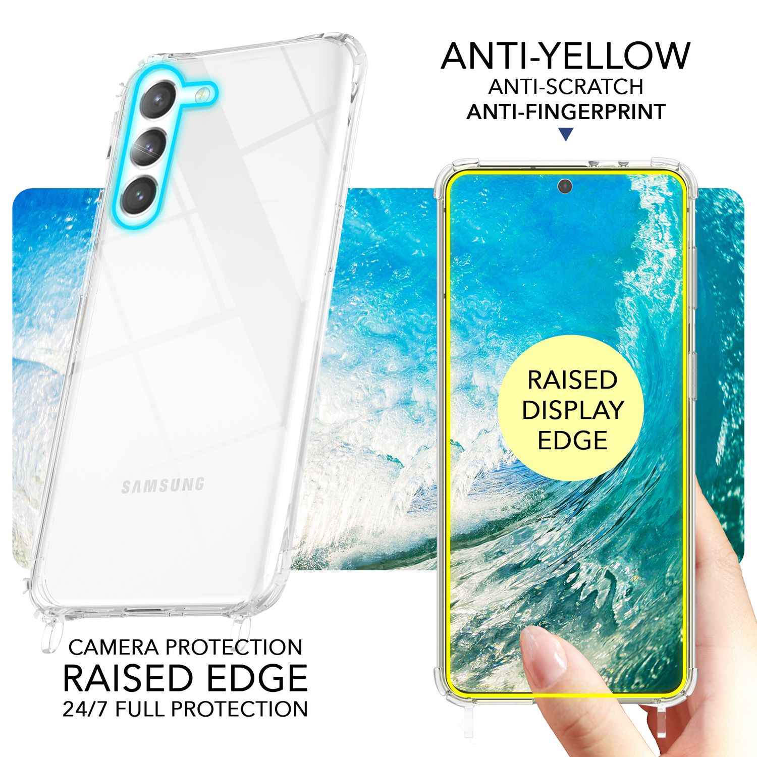 Klare Hybrid Hülle mit Kette zum Umhängen für Samsung Galaxy S23