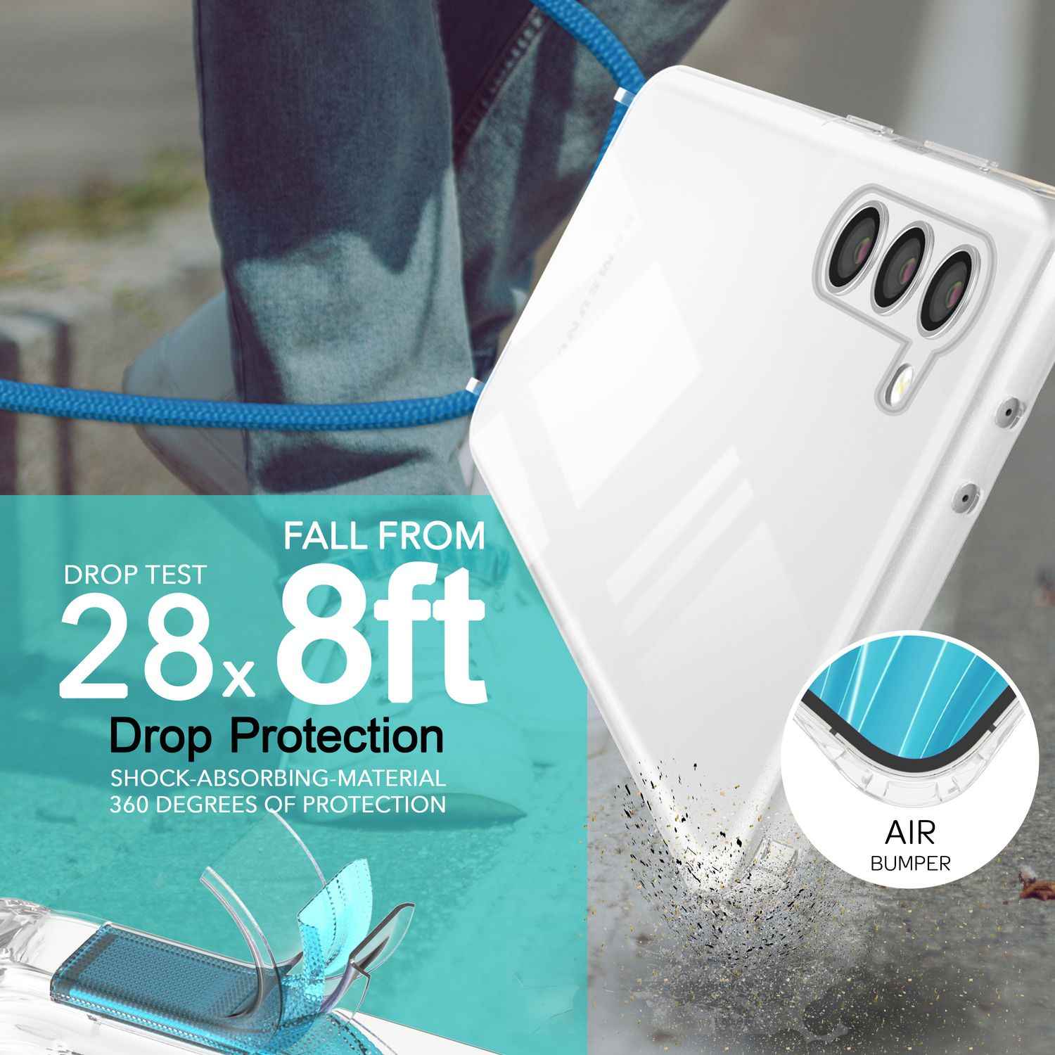 Klare Hybrid Hülle mit Kette zum Umhängen für Samsung Galaxy S23