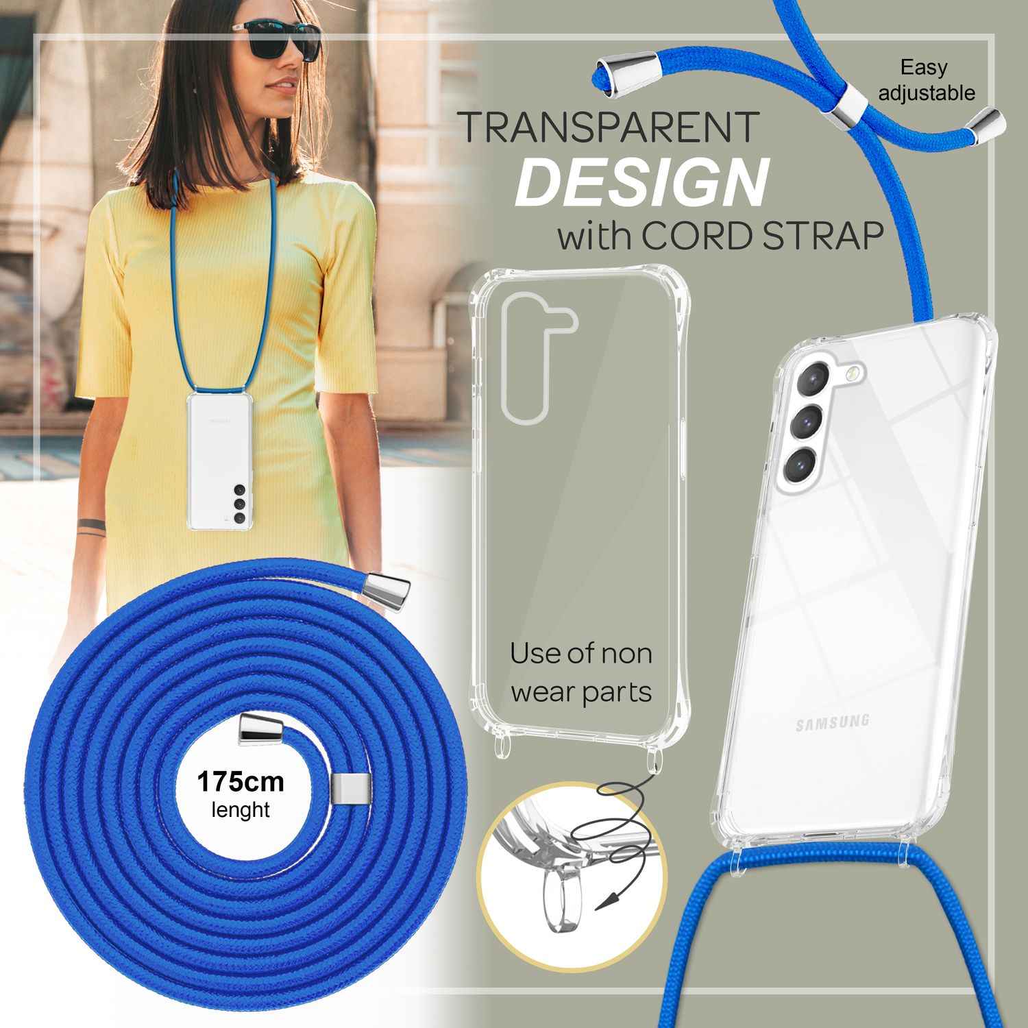 Klare Hybrid Hülle mit Kette zum Umhängen für Samsung Galaxy S23