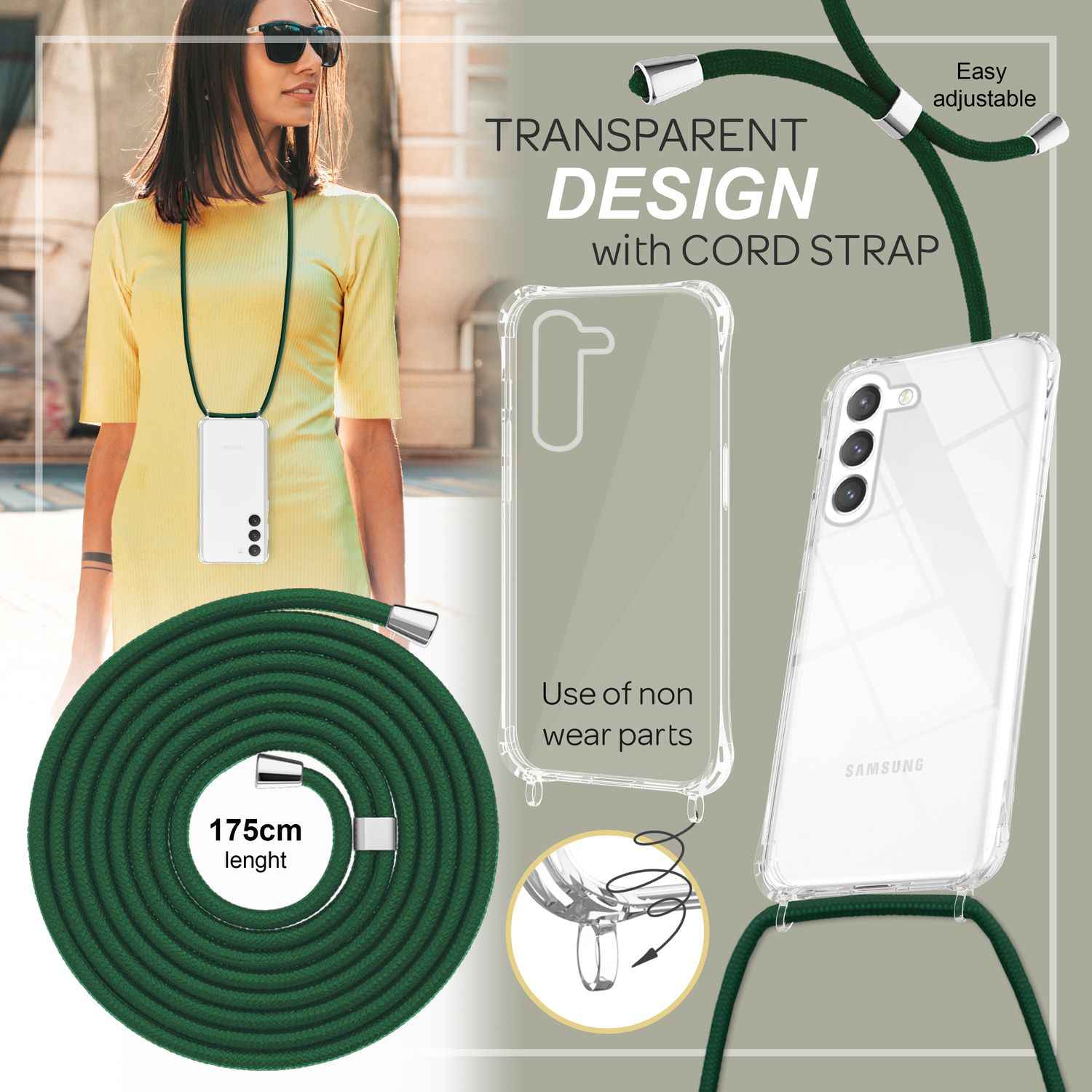 Klare Hybrid Hülle mit Kette zum Umhängen für Samsung Galaxy S23