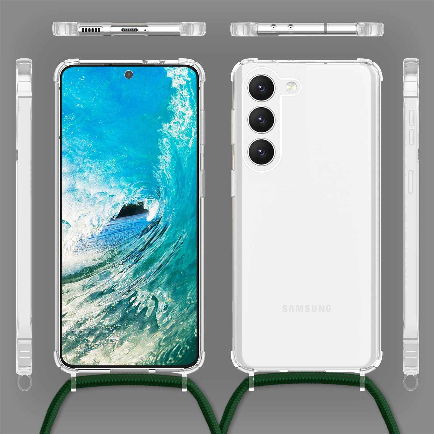 Klare Hybrid Hülle mit Kette zum Umhängen für Samsung Galaxy S23