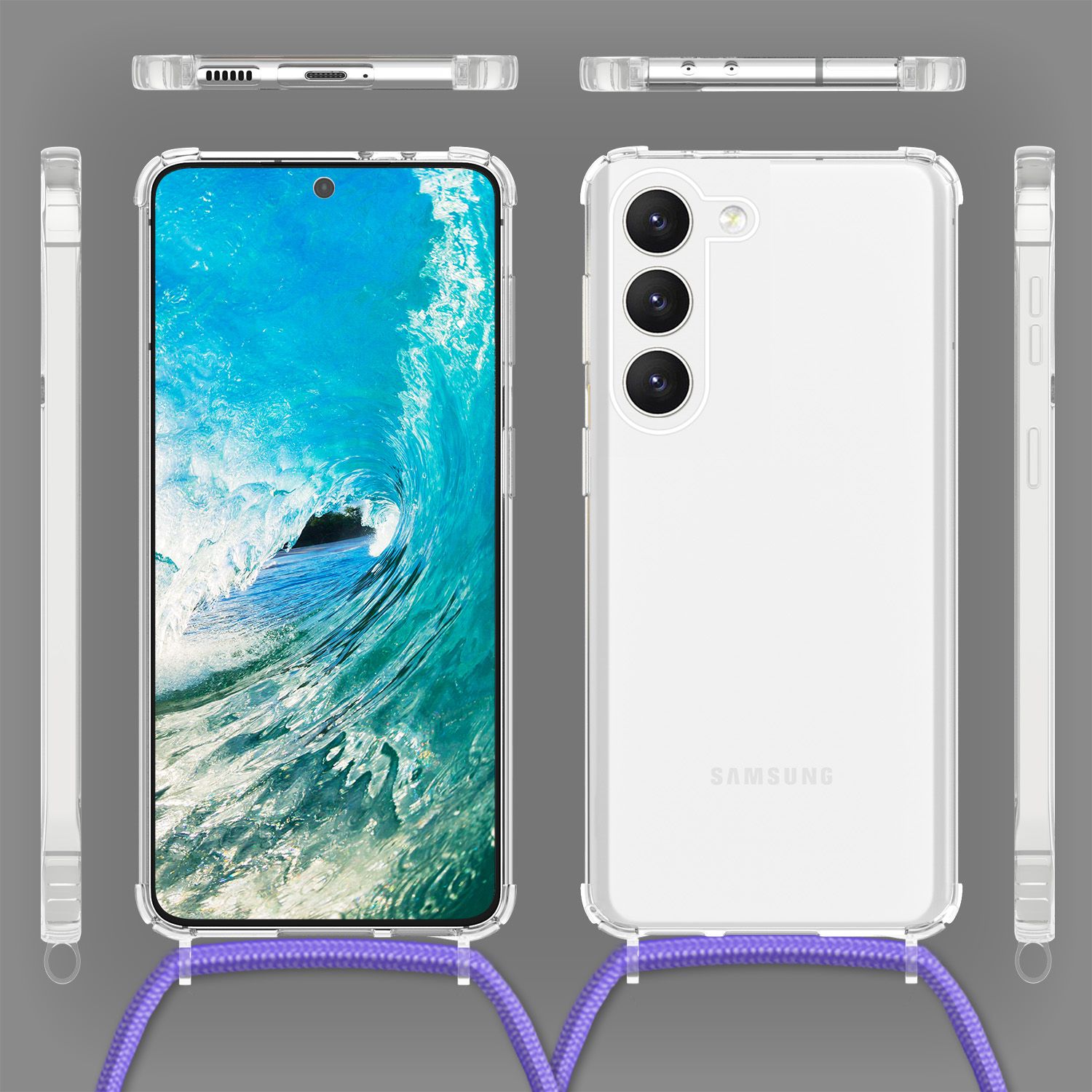 Hybrid Handyhülle mit Umhängekette für Samsung Galaxy S23 transparent