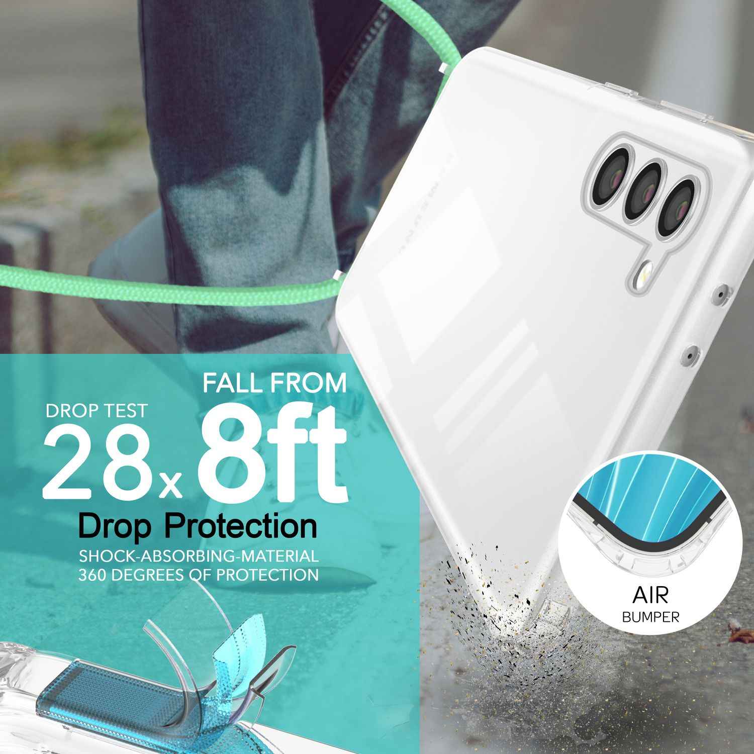 Klare Hybrid Hülle mit Kette zum Umhängen für Samsung Galaxy S23