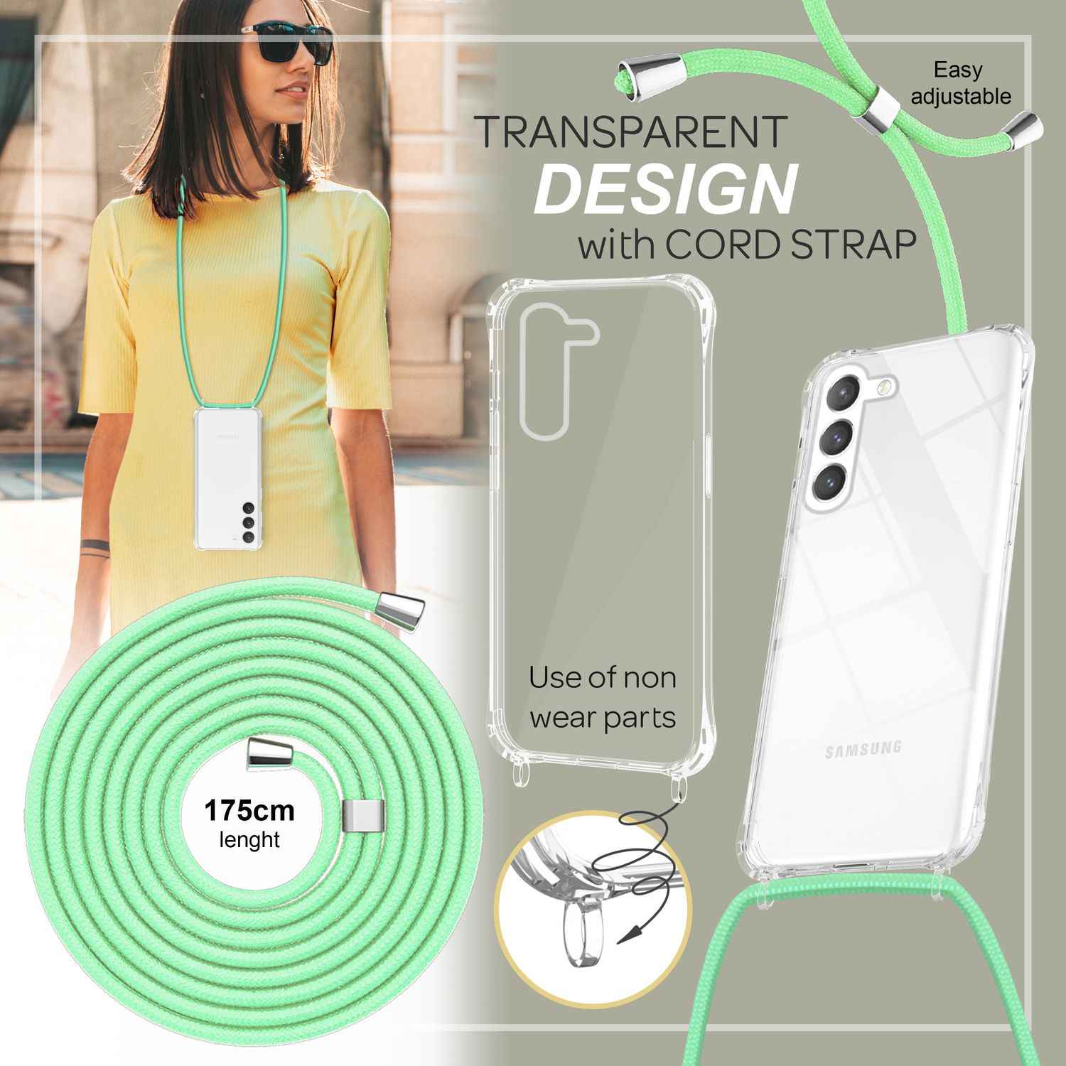 Klare Hybrid Hülle mit Kette zum Umhängen für Samsung Galaxy S23