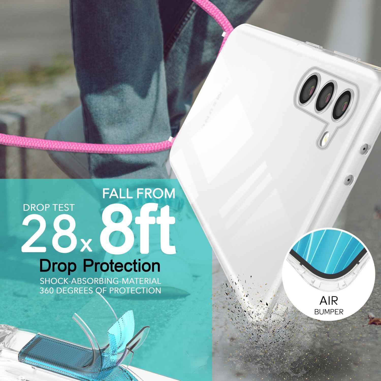 Klare Hybrid Hülle mit Kette zum Umhängen für Samsung Galaxy S23