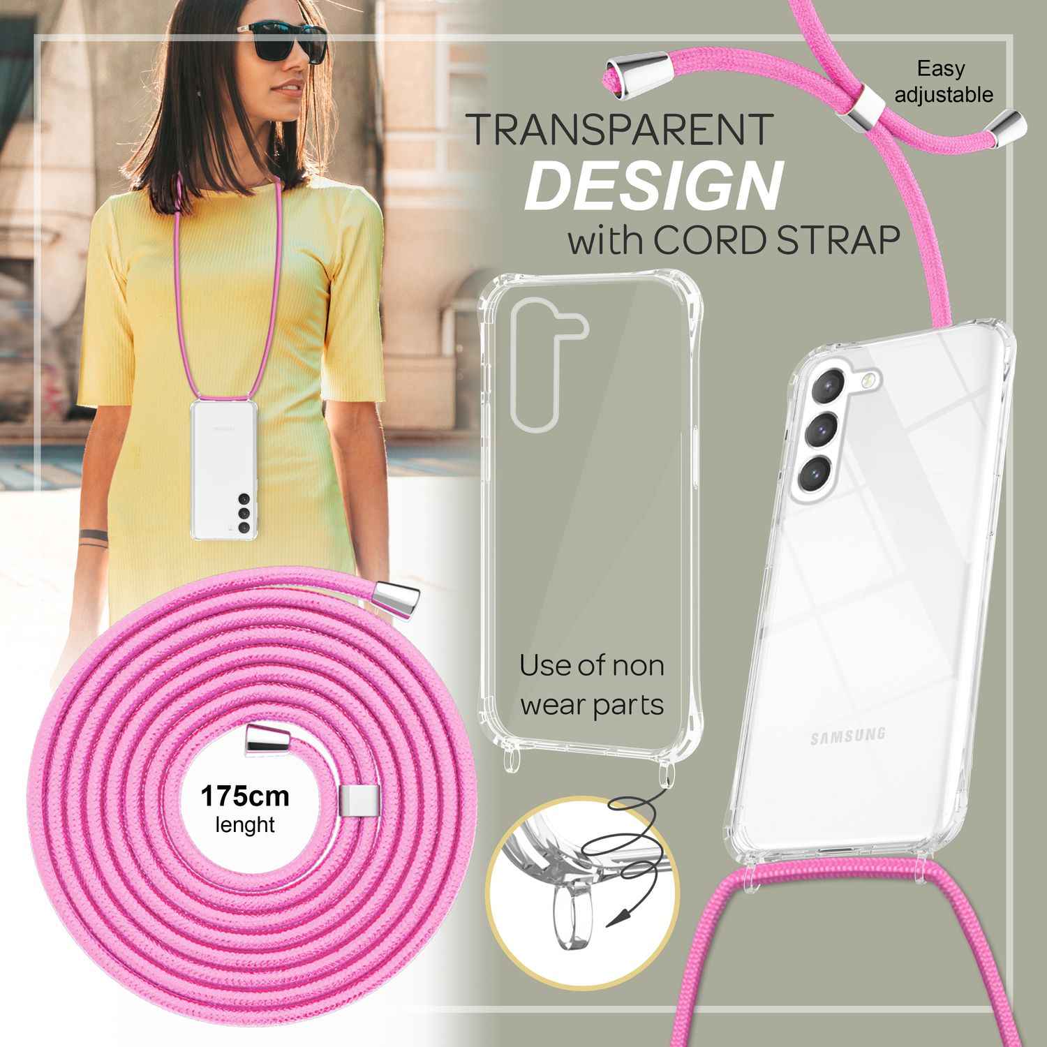 Klare Hybrid Hülle mit Kette zum Umhängen für Samsung Galaxy S23