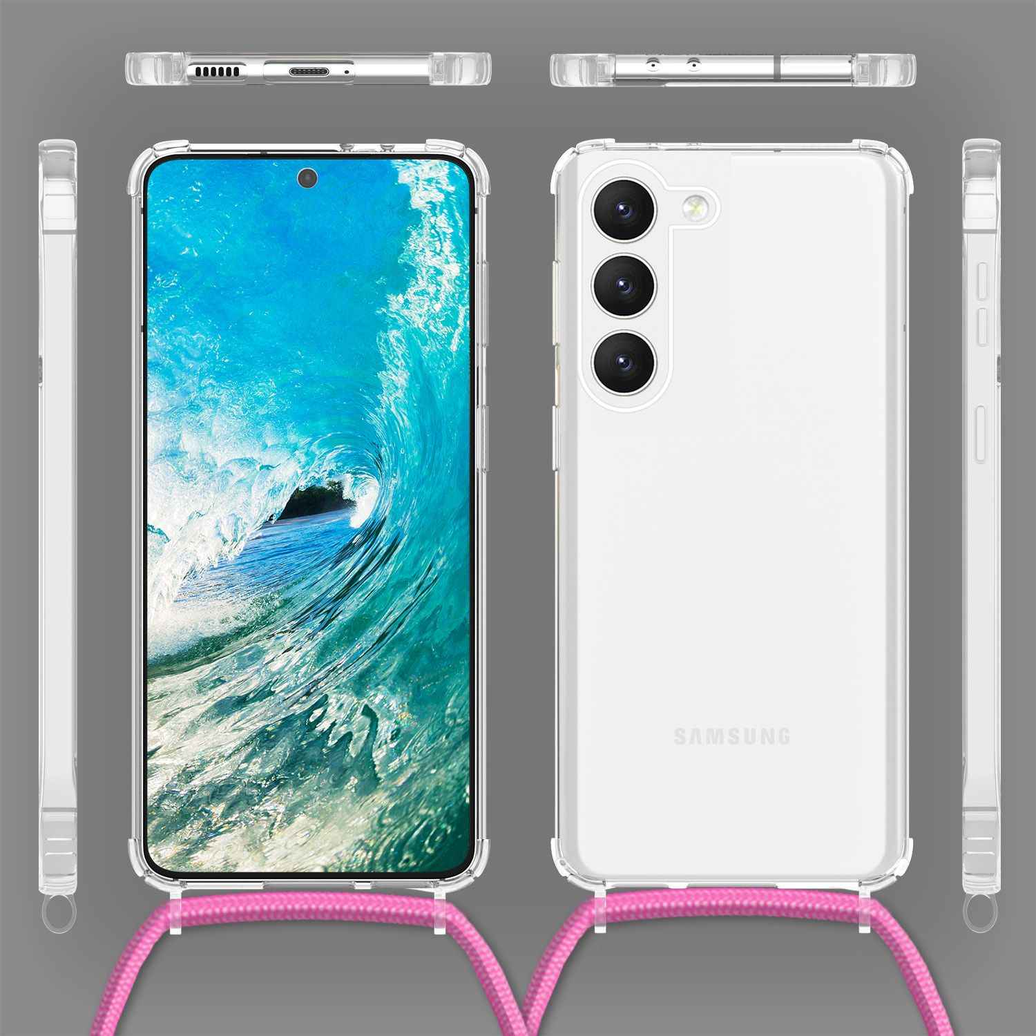 Klare Hybrid Hülle mit Kette zum Umhängen für Samsung Galaxy S23