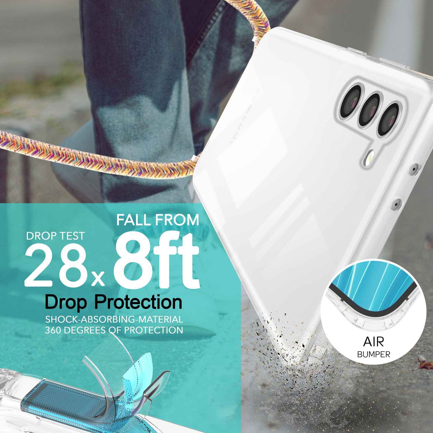 Klare Hybrid Hülle mit Kette zum Umhängen für Samsung Galaxy S23