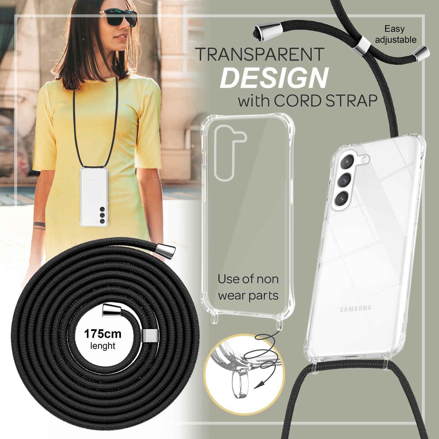 Klare Hybrid Hülle mit Kette zum Umhängen für Samsung Galaxy S23